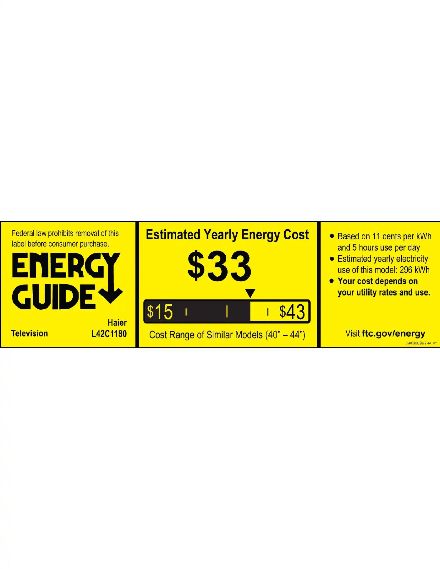 Haier L42C1180 Energy Manual Manual pdf 1 page image