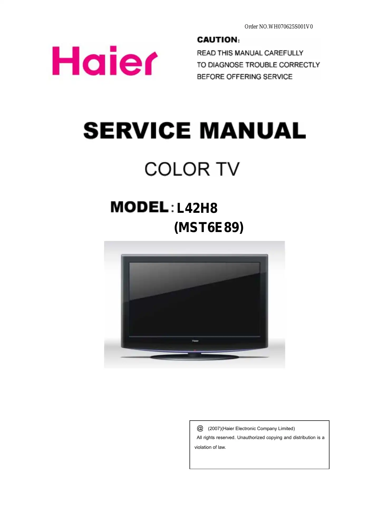 Haier L42H8 Service Manual Manual pdf 1 page image