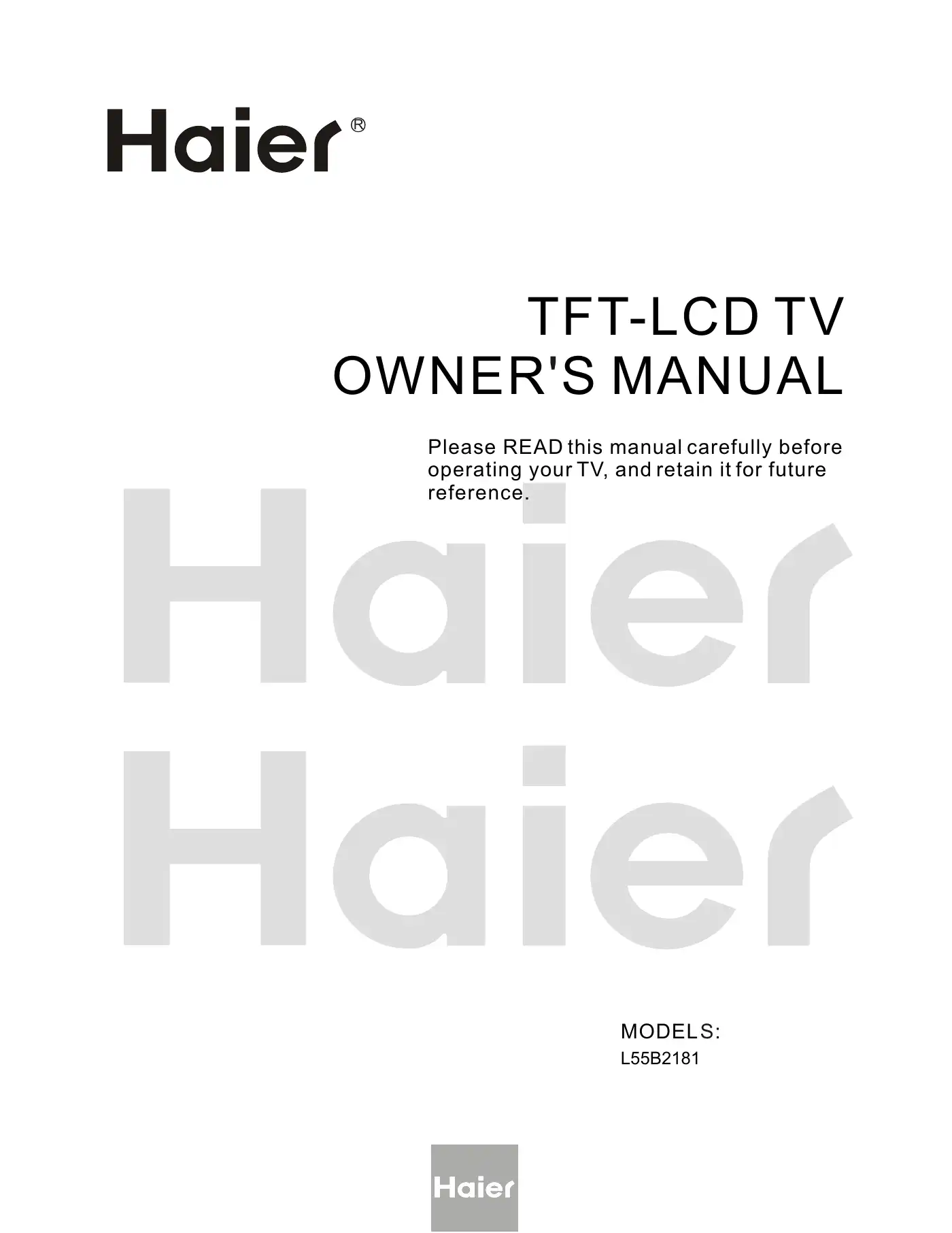 Haier L55B2181 Owner's Manual Manual pdf 1 page image