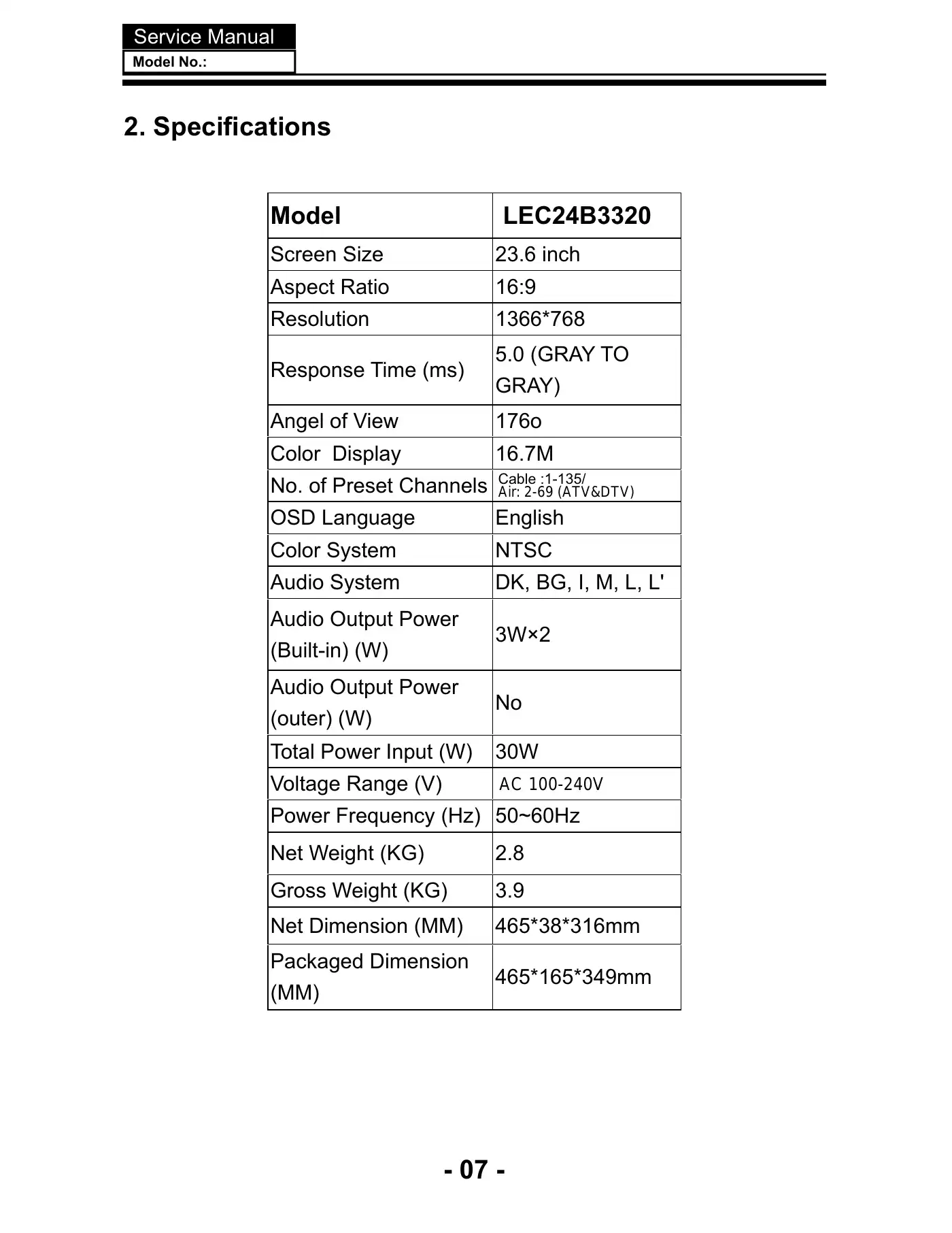 Haier LEC24B3320 Service Manual Manual pdf 8 page image