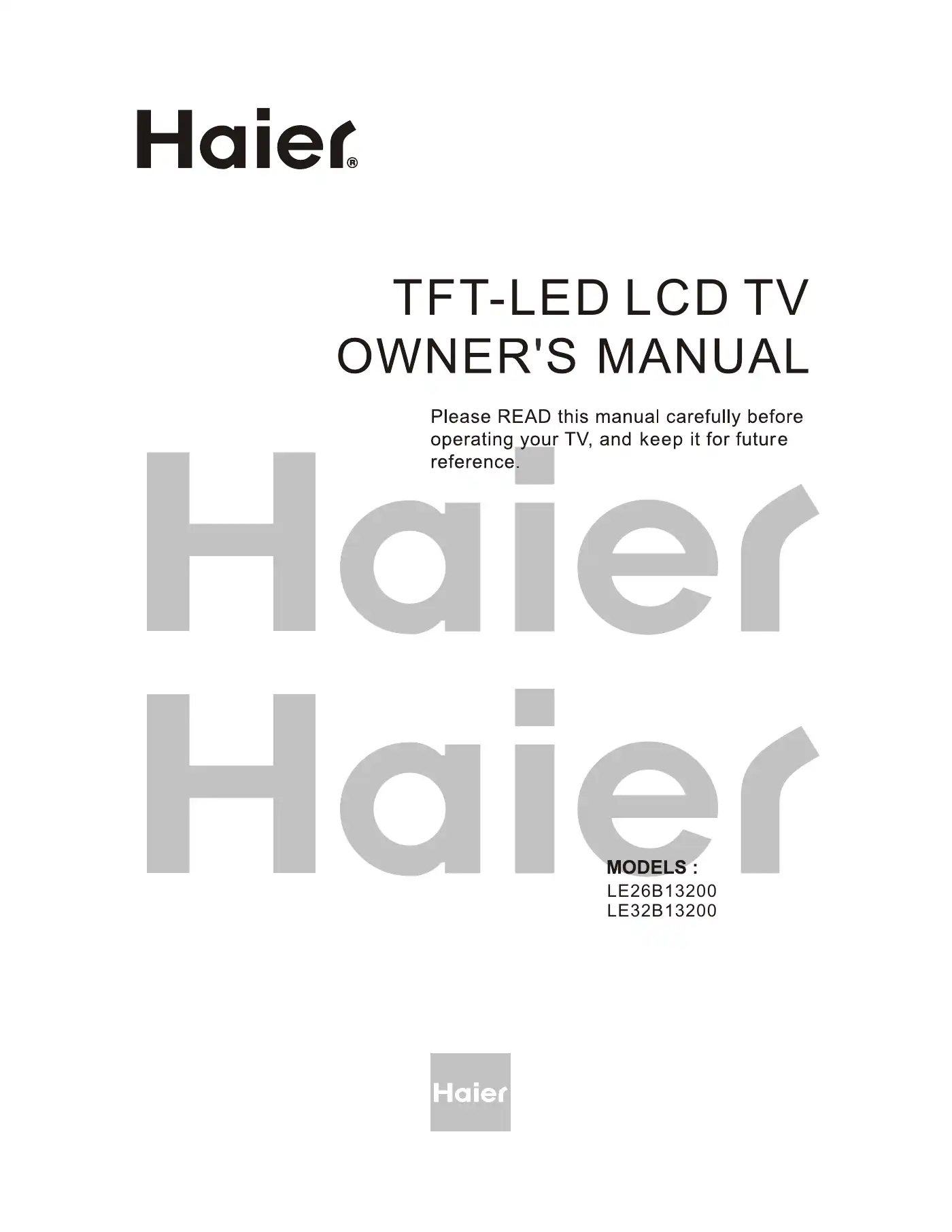 Haier LE26B13200 Owner's Manual Manual pdf 1 page image