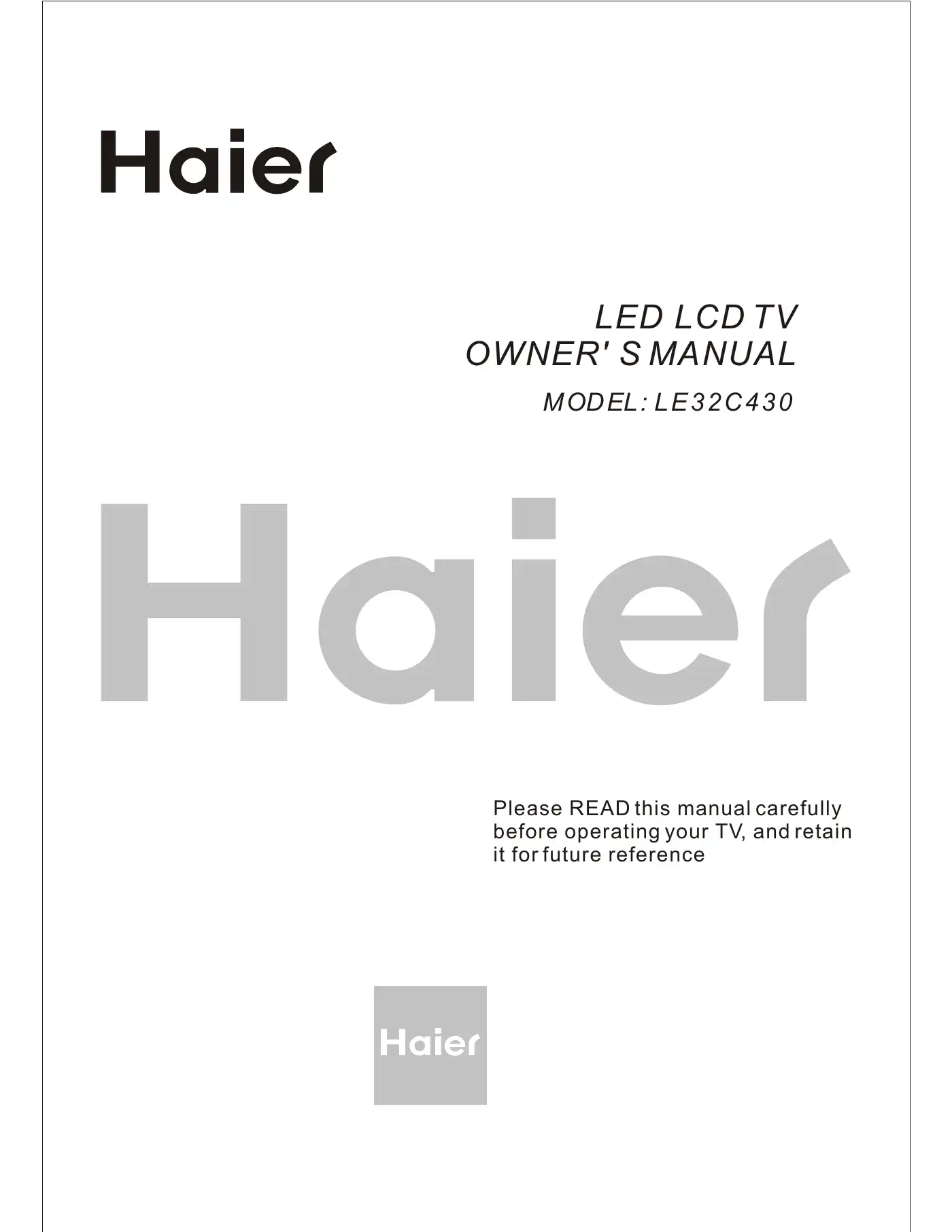 Haier LE32C430 Owner's Manual Manual pdf 1 page image