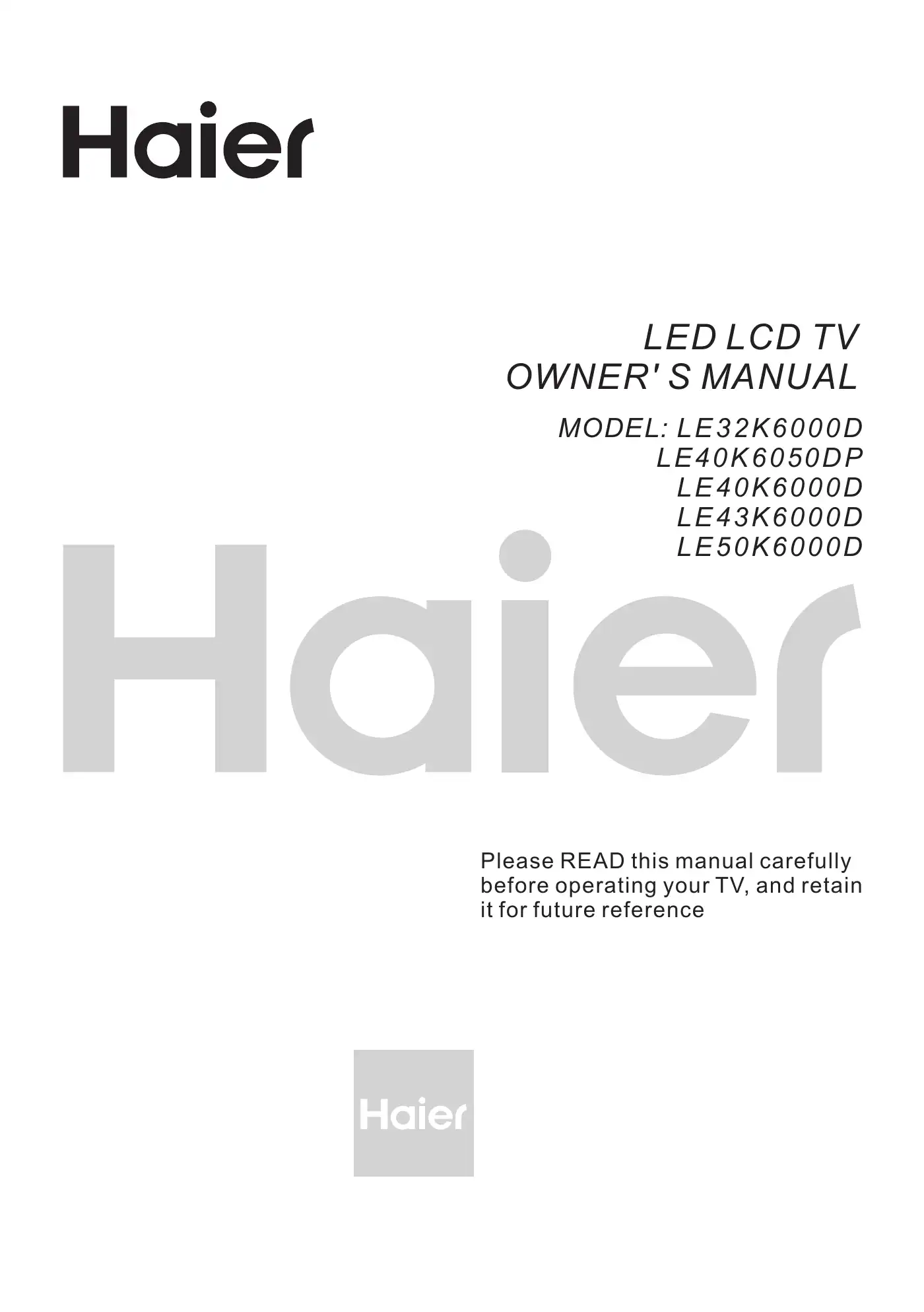 Haier LE32K6000D Owner's Manual Manual pdf 1 page image