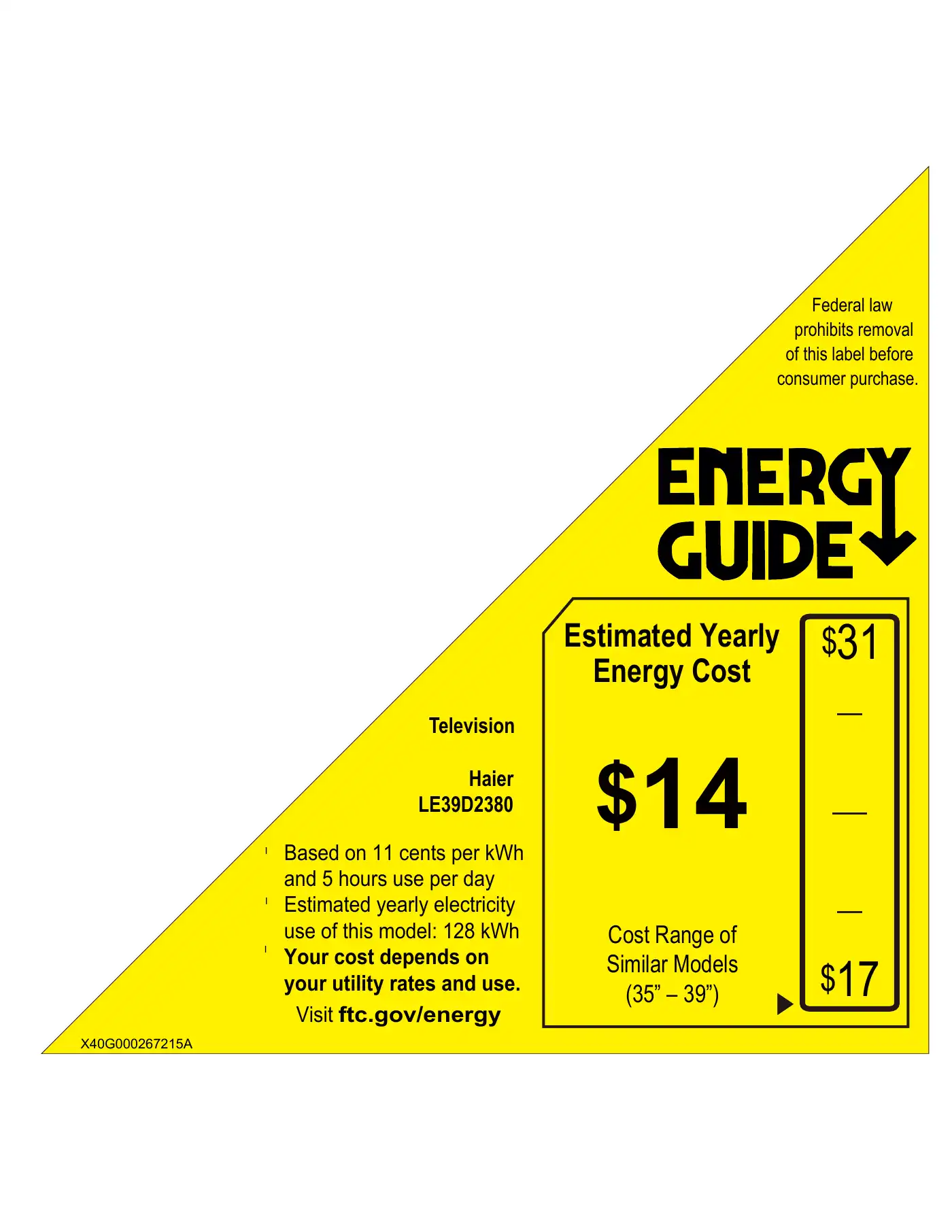 Haier LE39D2380 Energy Manual Manual pdf 1 page image