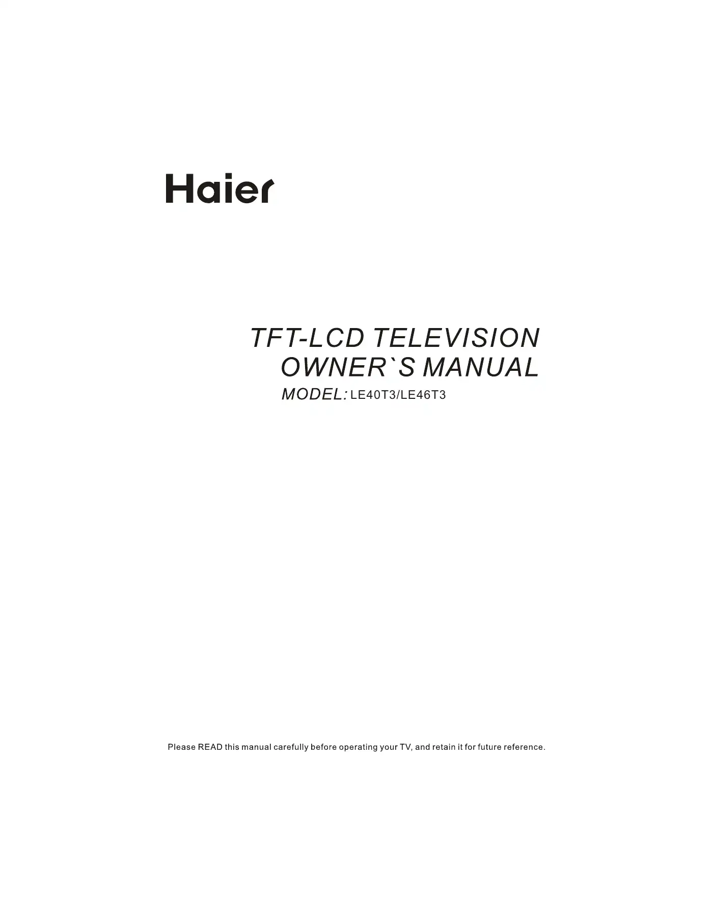 Haier LE46T3 User Manual Manual pdf 1 page image