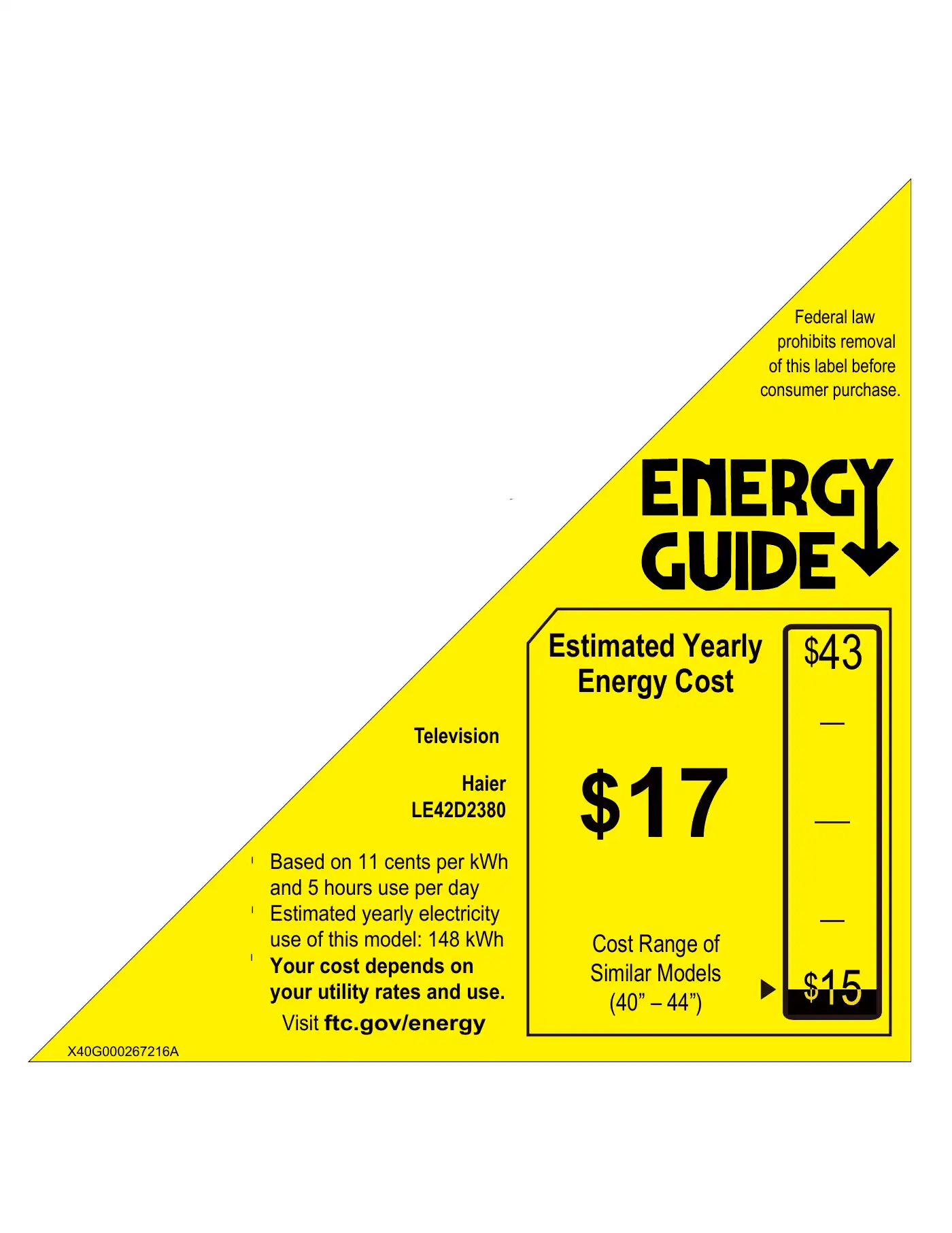 Haier LE42D2380 Energy Manual Manual pdf 1 page image