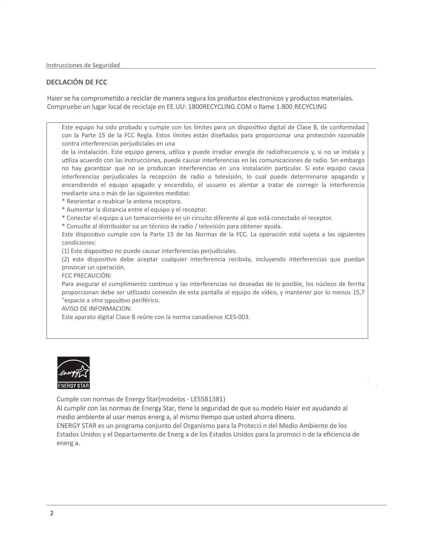 Haier LE55B1381 Owner's Manual Manual pdf 60 page image