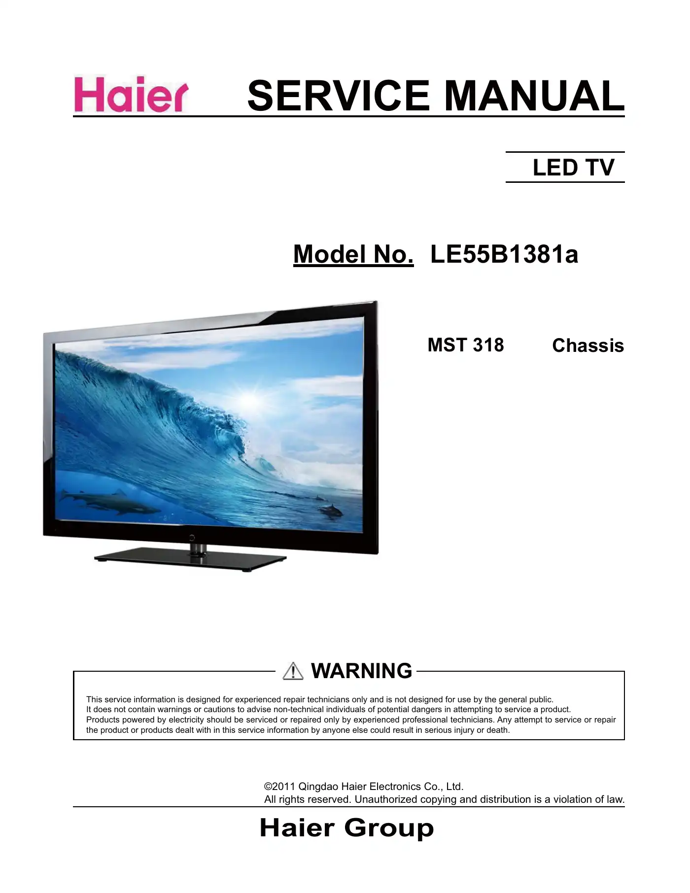 Haier LE55B1381a Service Manual Manual pdf 1 page image