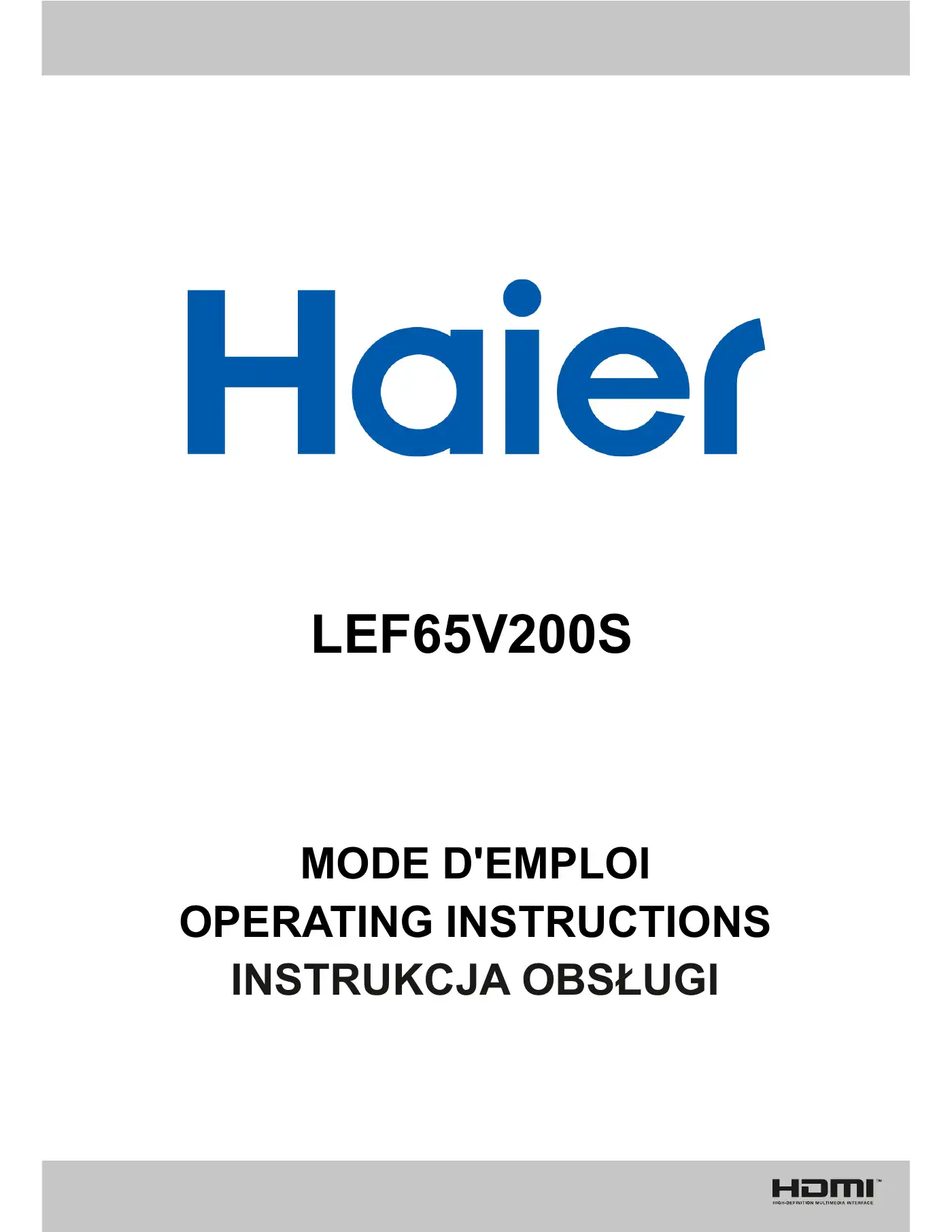 Haier LEF65V200S Operating Instructions Manual Manual pdf 1 page image
