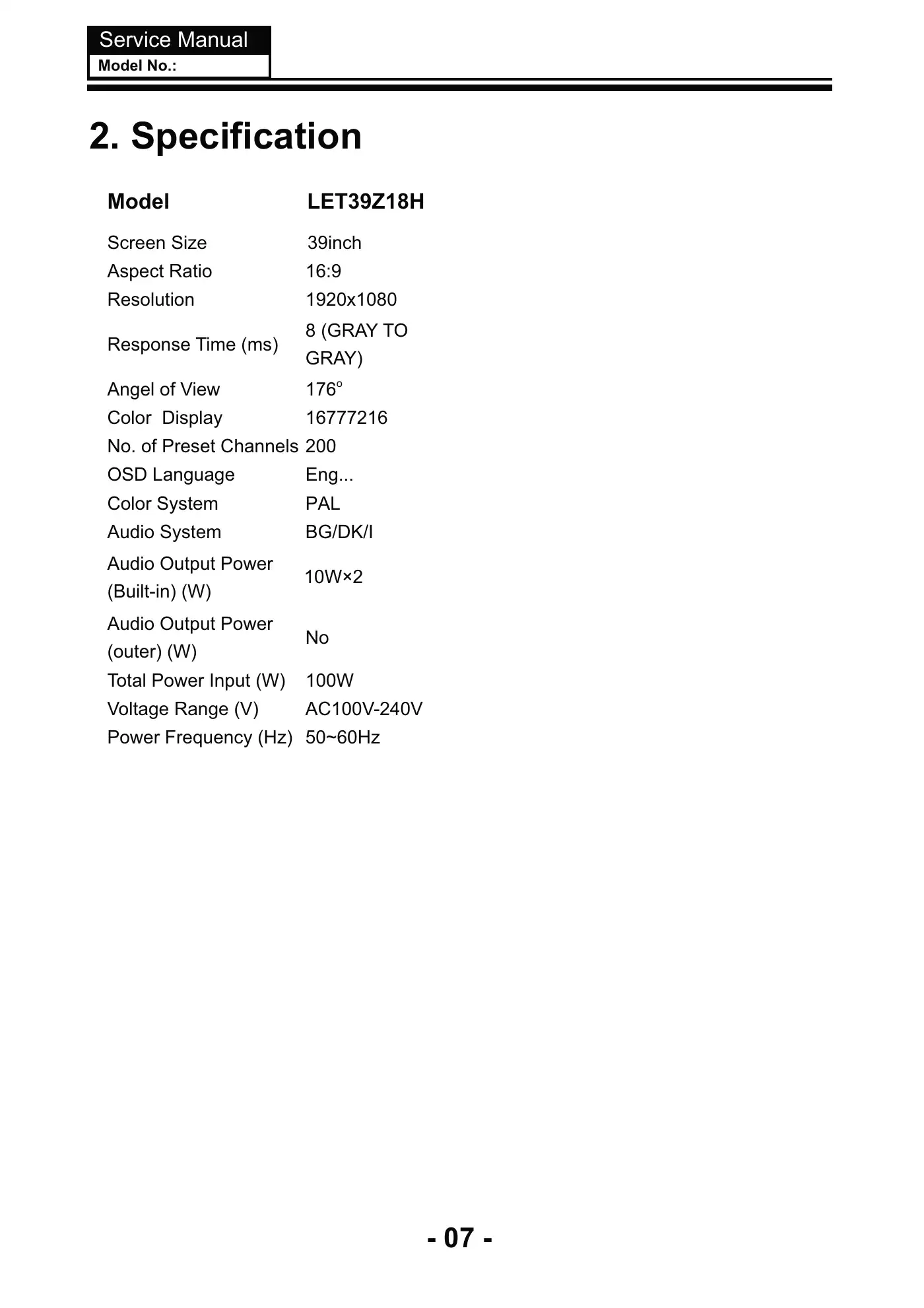 Haier LET39Z18HF Service Manual Manual pdf 8 page image