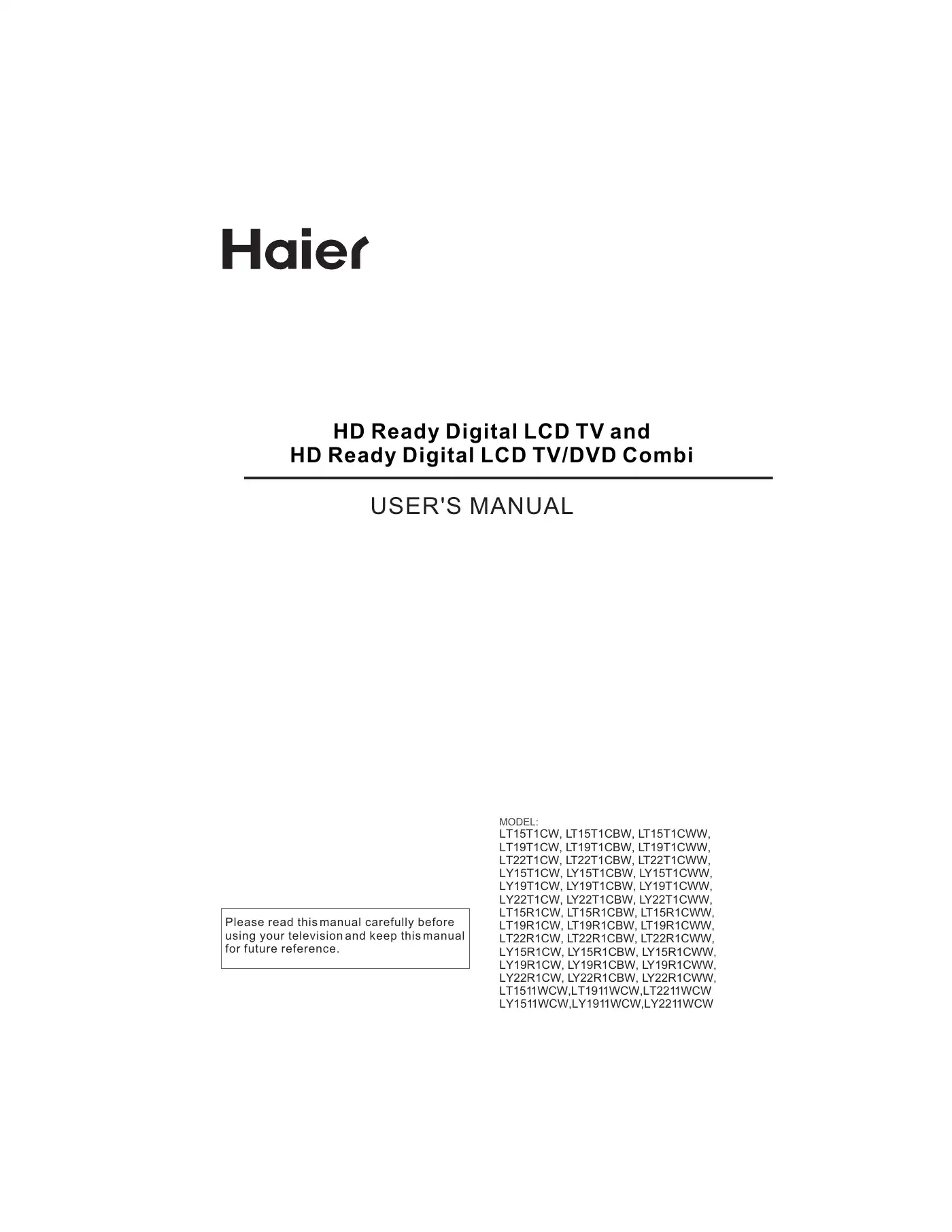 Haier LCD19W-M3 User Manual Manual pdf 1 page image