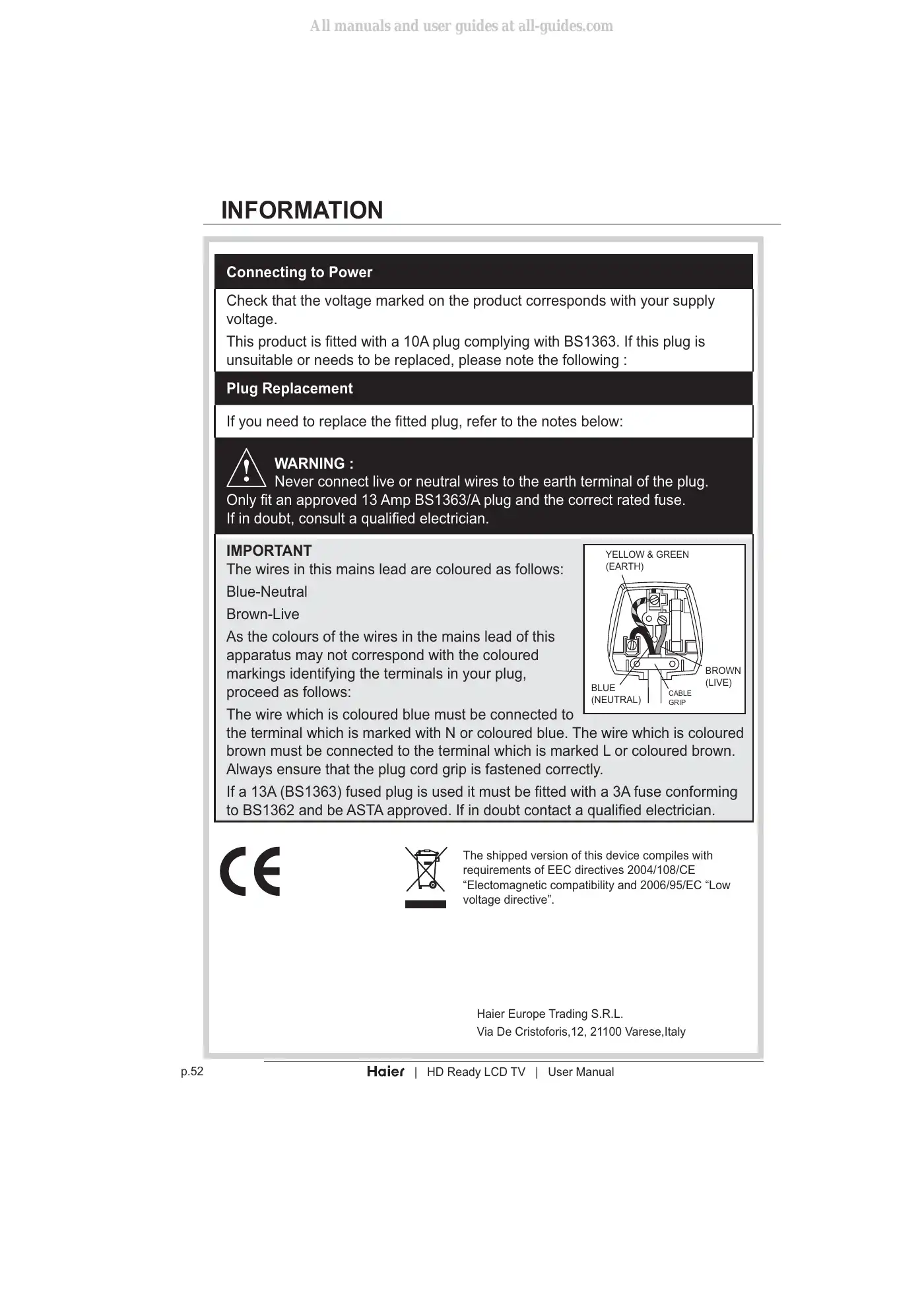 Haier LT19Z6 User Manual Manual pdf 54 page image