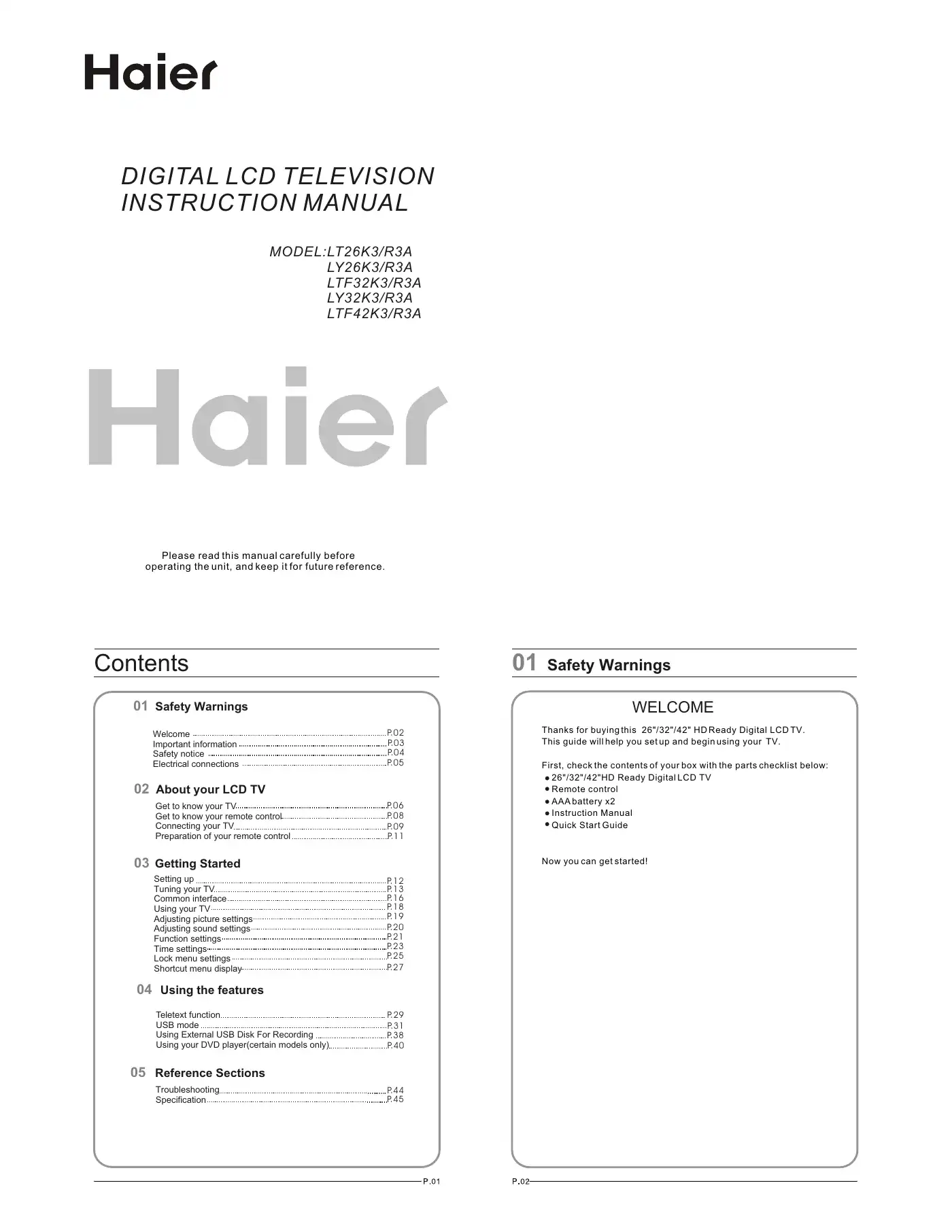Haier LY26R3A Instruction Manual Manual pdf 1 page image