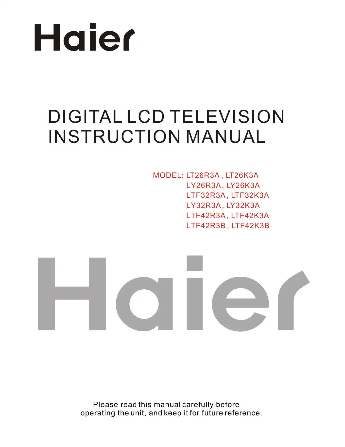 Haier LT26K3A Instruction Manual Manual pdf 1 page image