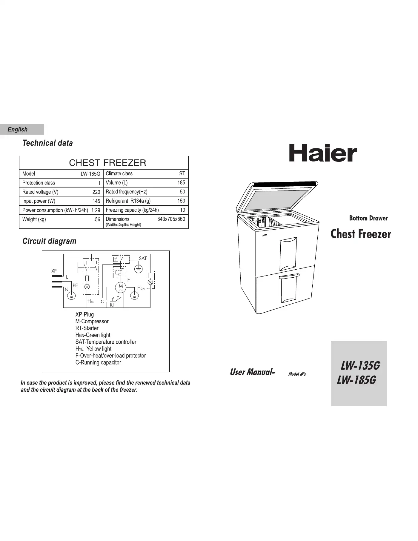 Haier LW-135G User Manual Manual pdf 1 page image