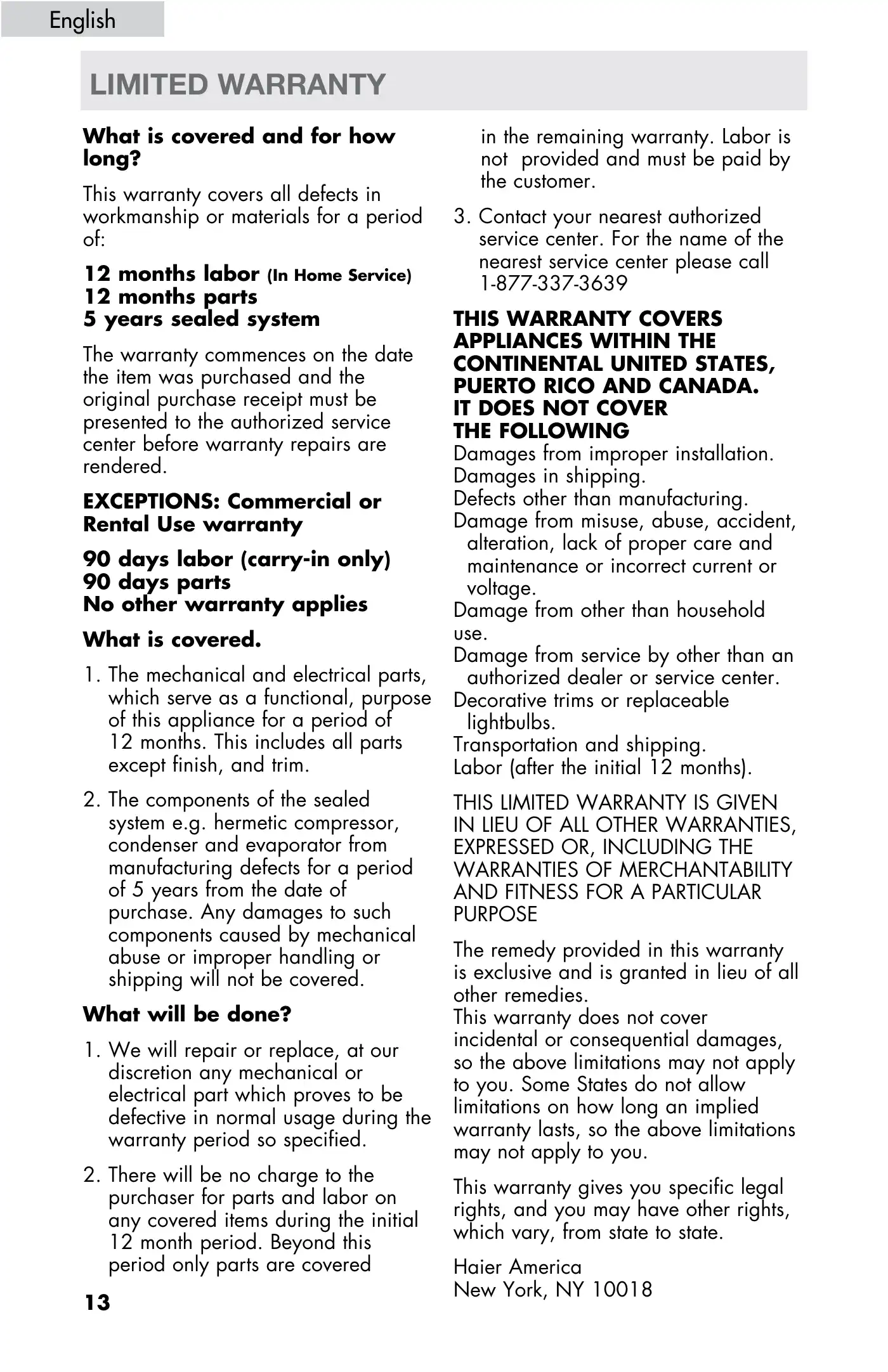 Haier LW145AW User Manual Manual pdf 14 page image