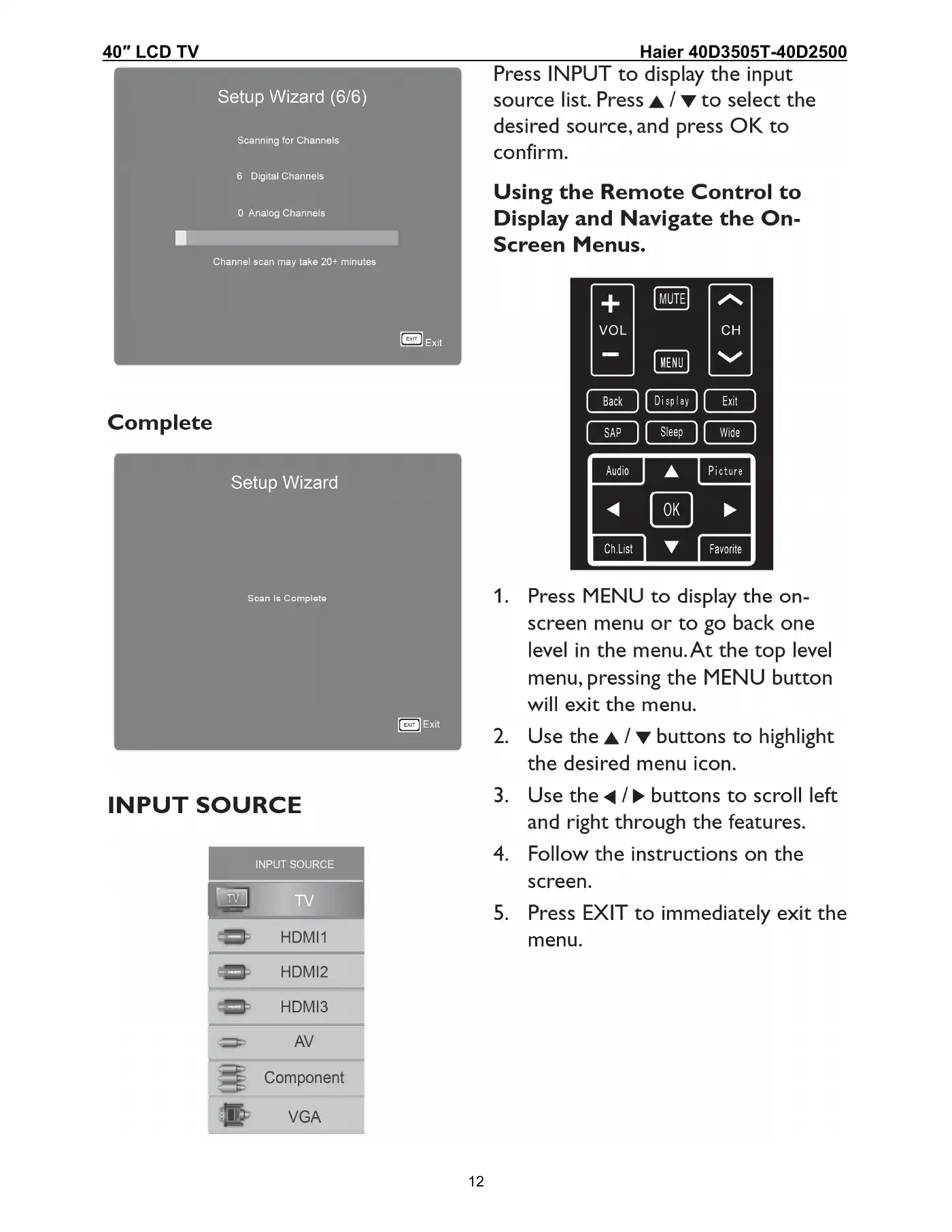 Haier 40D3505T Service Manual Manual pdf 12 page image