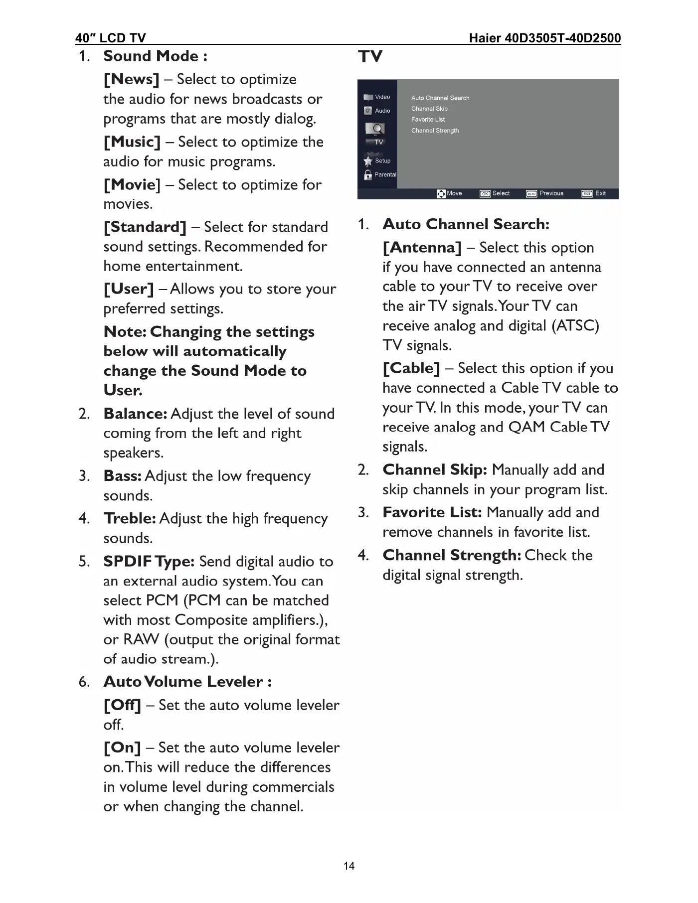 Haier 40D3505T Service Manual Manual pdf 14 page image