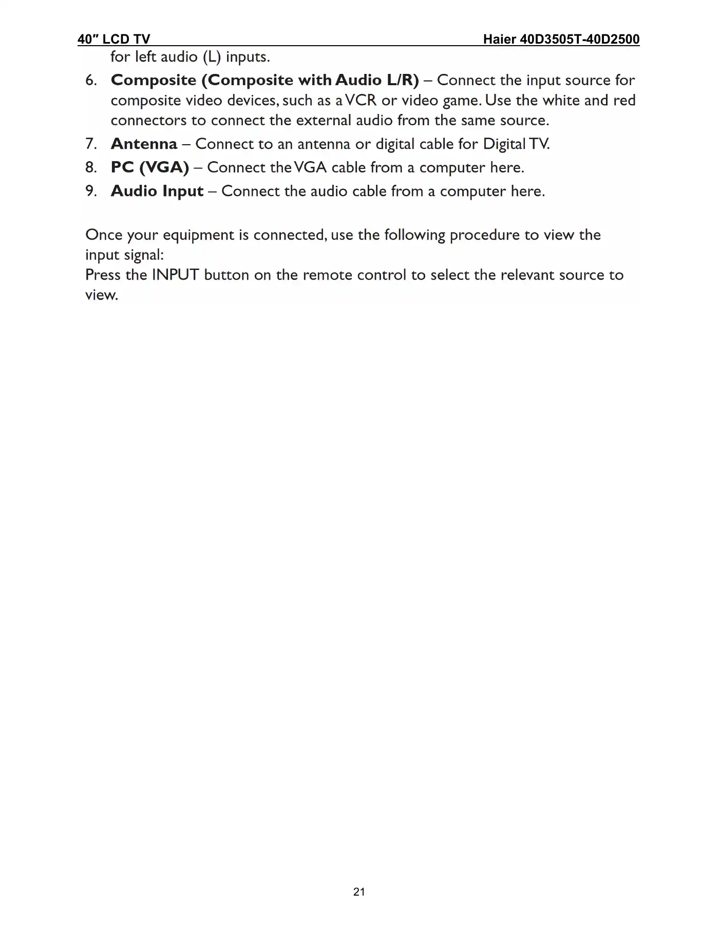 Haier 40D3505T Service Manual Manual pdf 21 page image