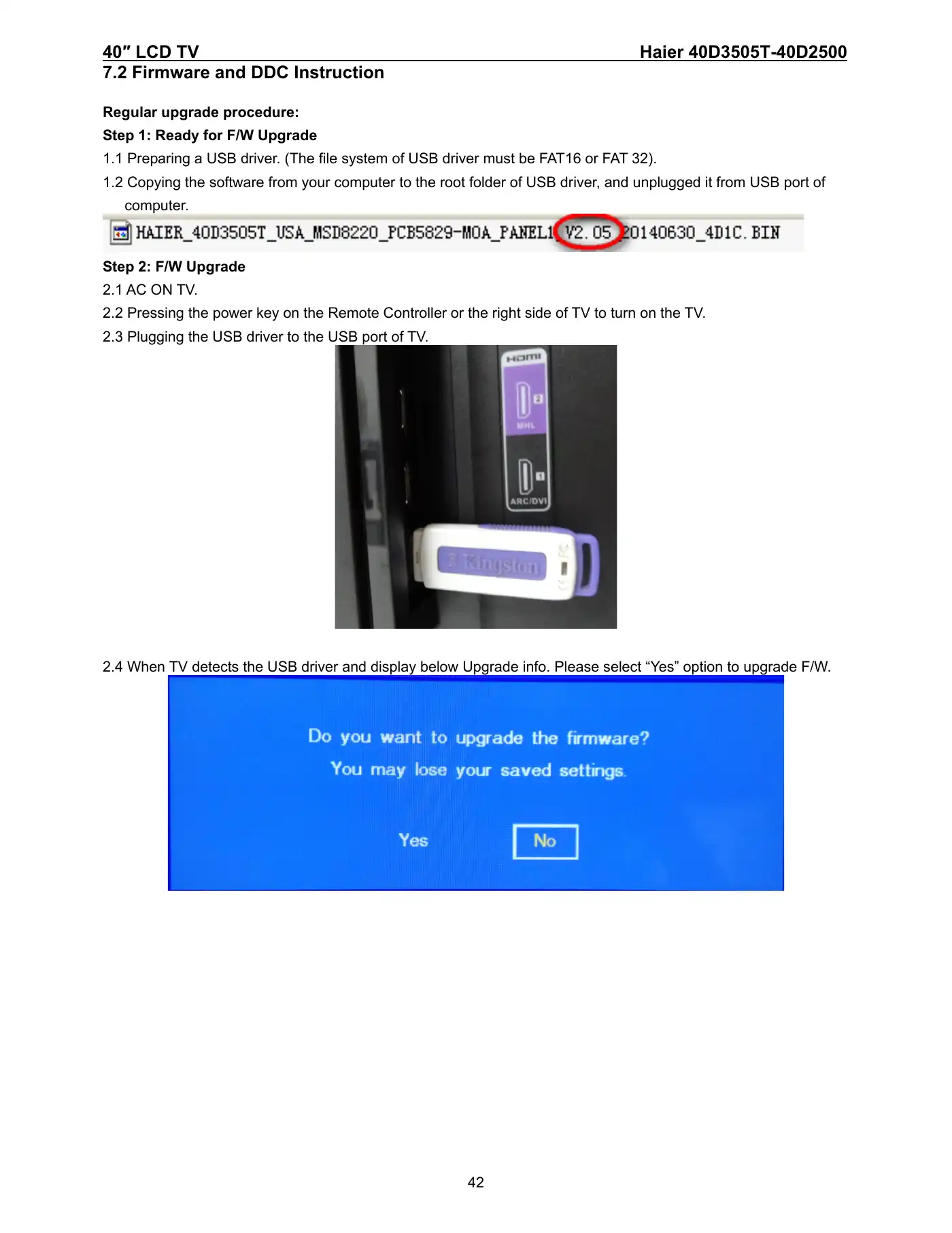Haier 40D3505T Service Manual Manual pdf 42 page image