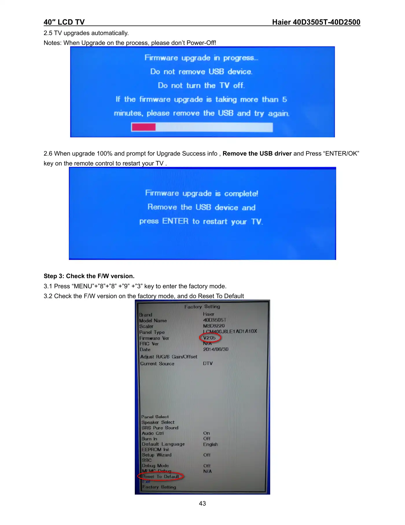 Haier 40D3505T Service Manual Manual pdf 43 page image