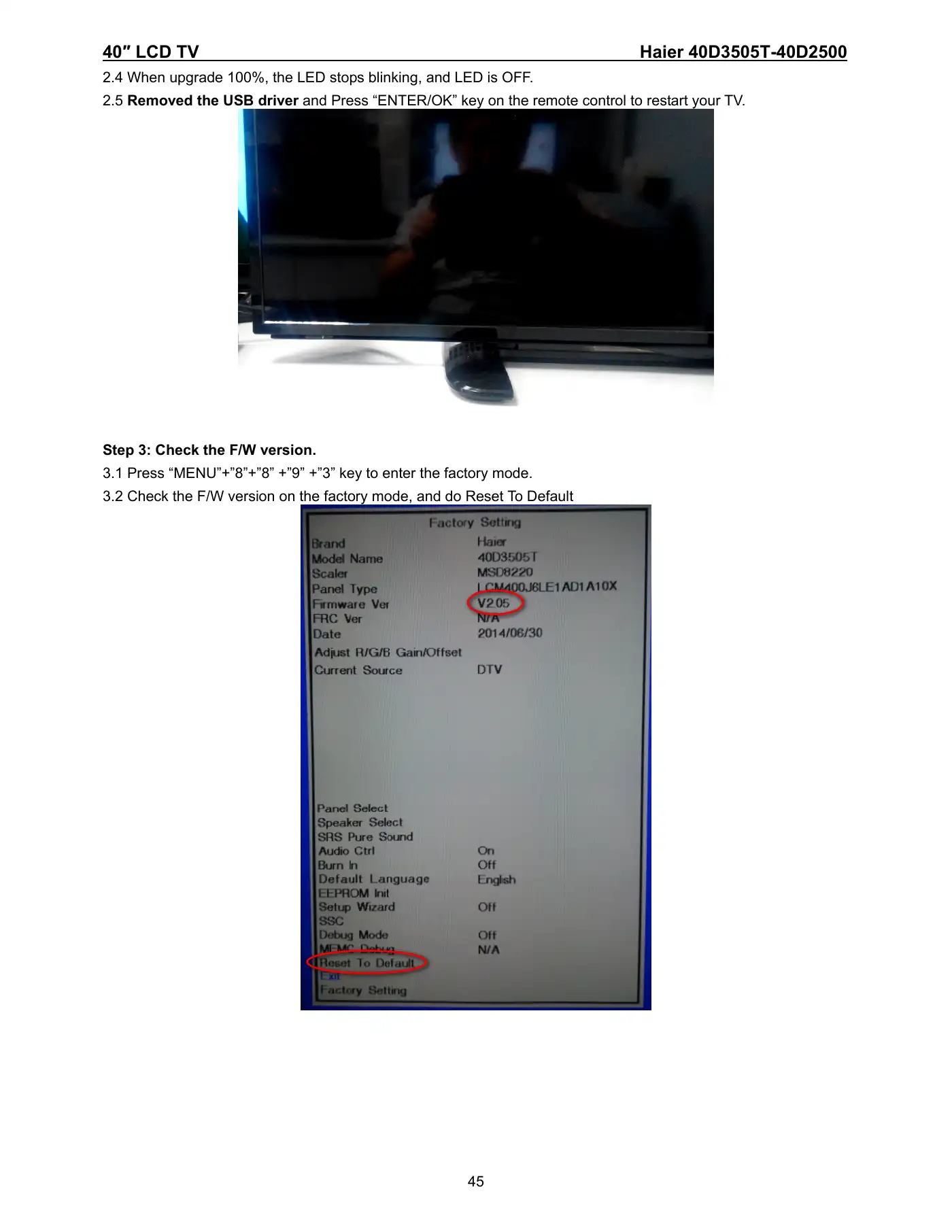 Haier 40D3505T Service Manual Manual pdf 45 page image