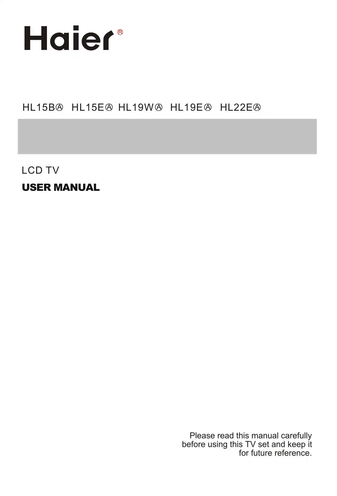 Haier HL15B-A User Manual Manual pdf 1 page image
