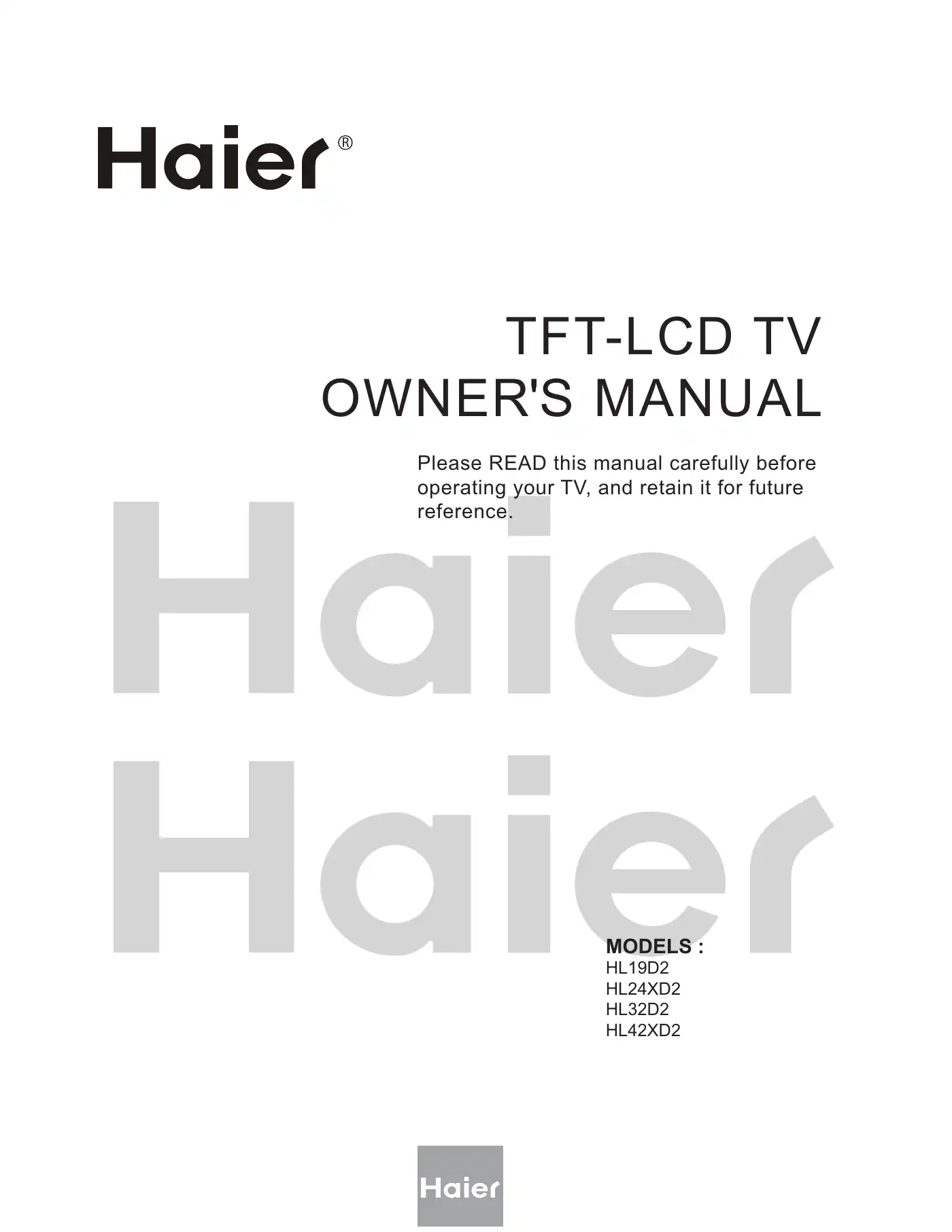 Haier HL32D2 Owner's Manual Manual pdf 1 page image