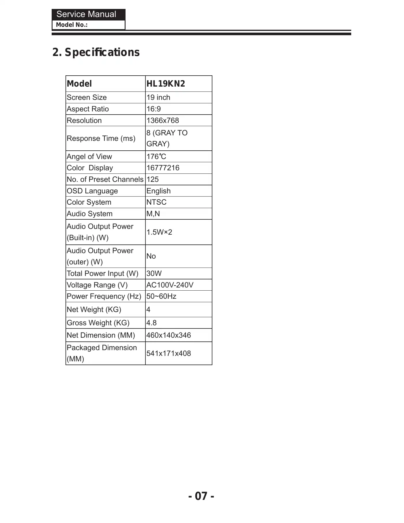 Haier HL19KN2 Service Manual Manual pdf 8 page image