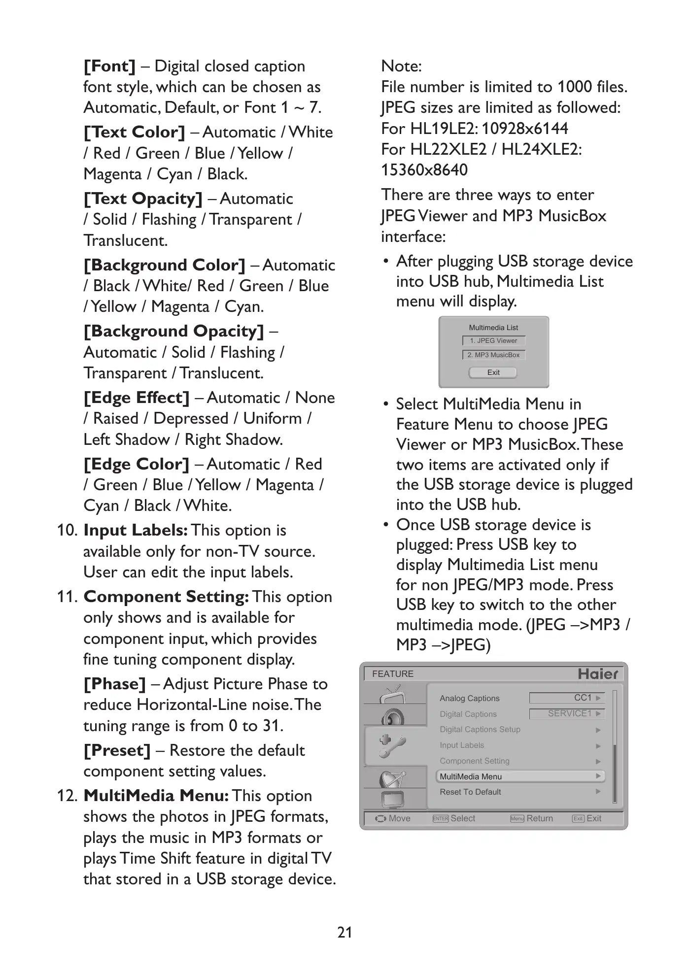 Haier HL19LE2a Owner's Manual Manual pdf 23 page image