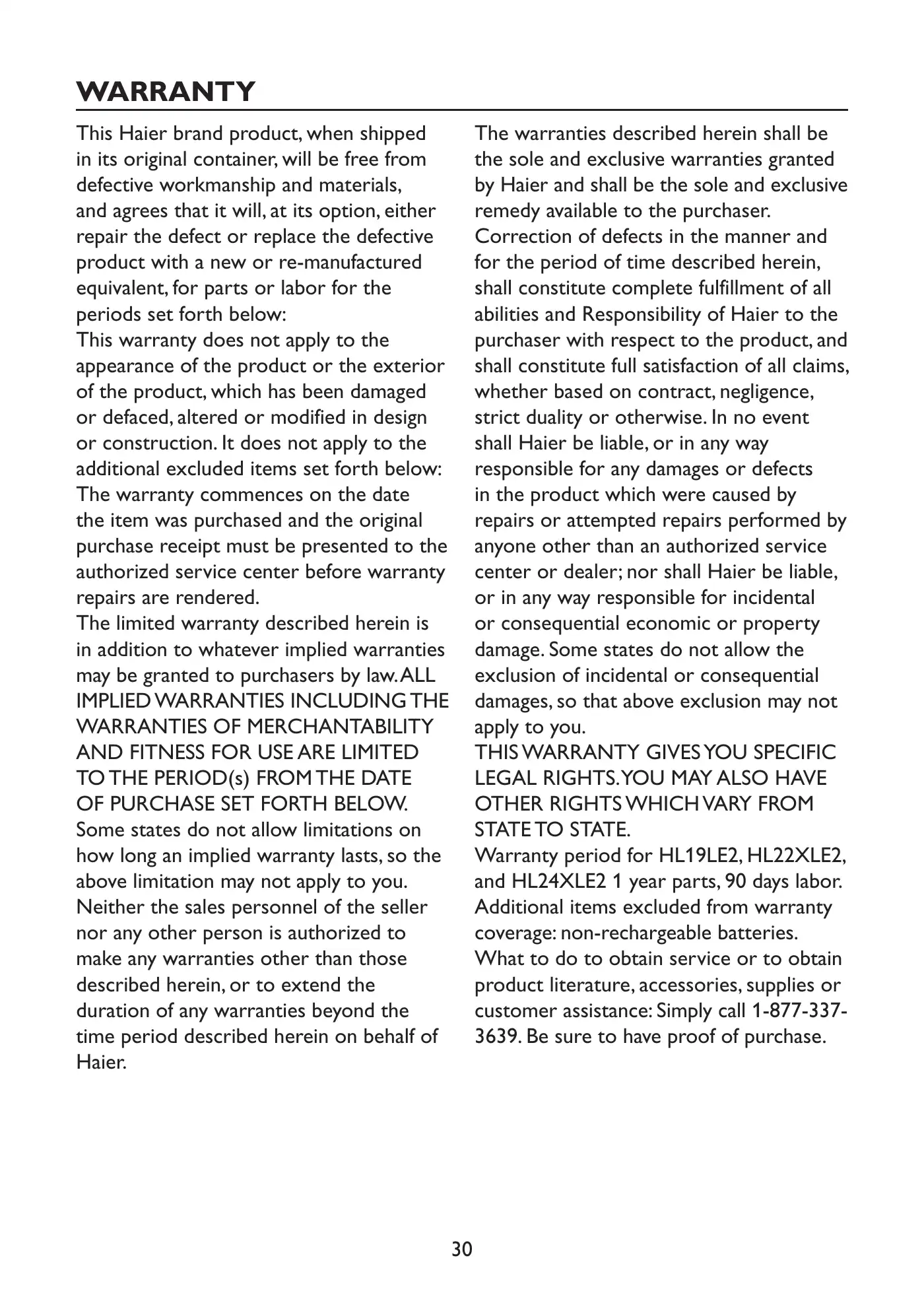 Haier HL19LE2a Owner's Manual Manual pdf 32 page image