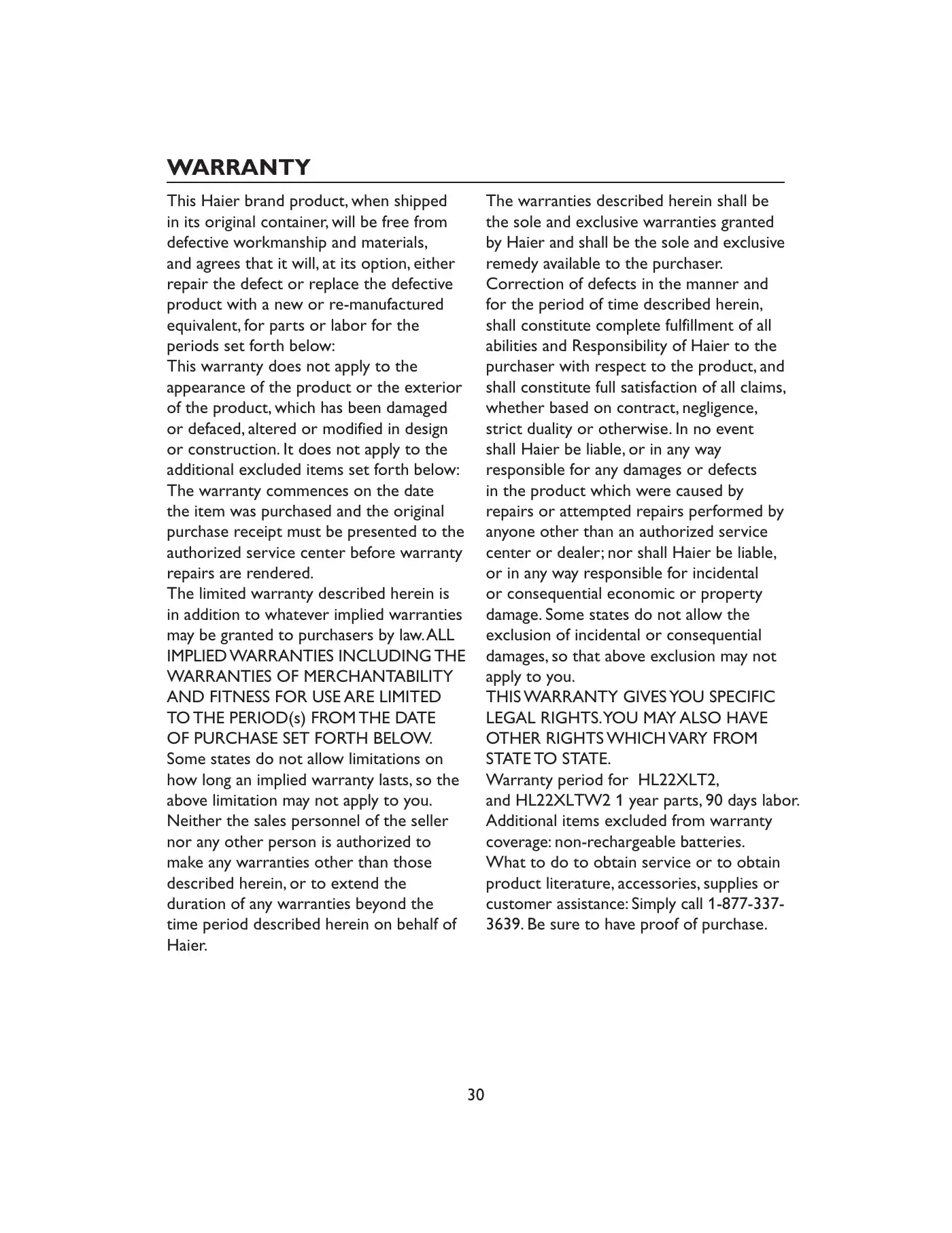 Haier HL22XLT2 Owner's Manual Manual pdf 32 page image