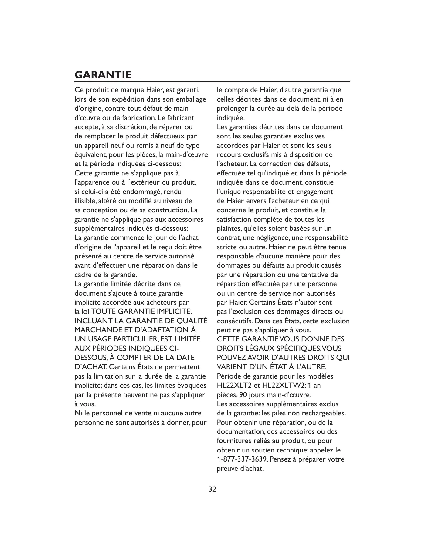 Haier HL22XLT2 Owner's Manual Manual pdf 68 page image