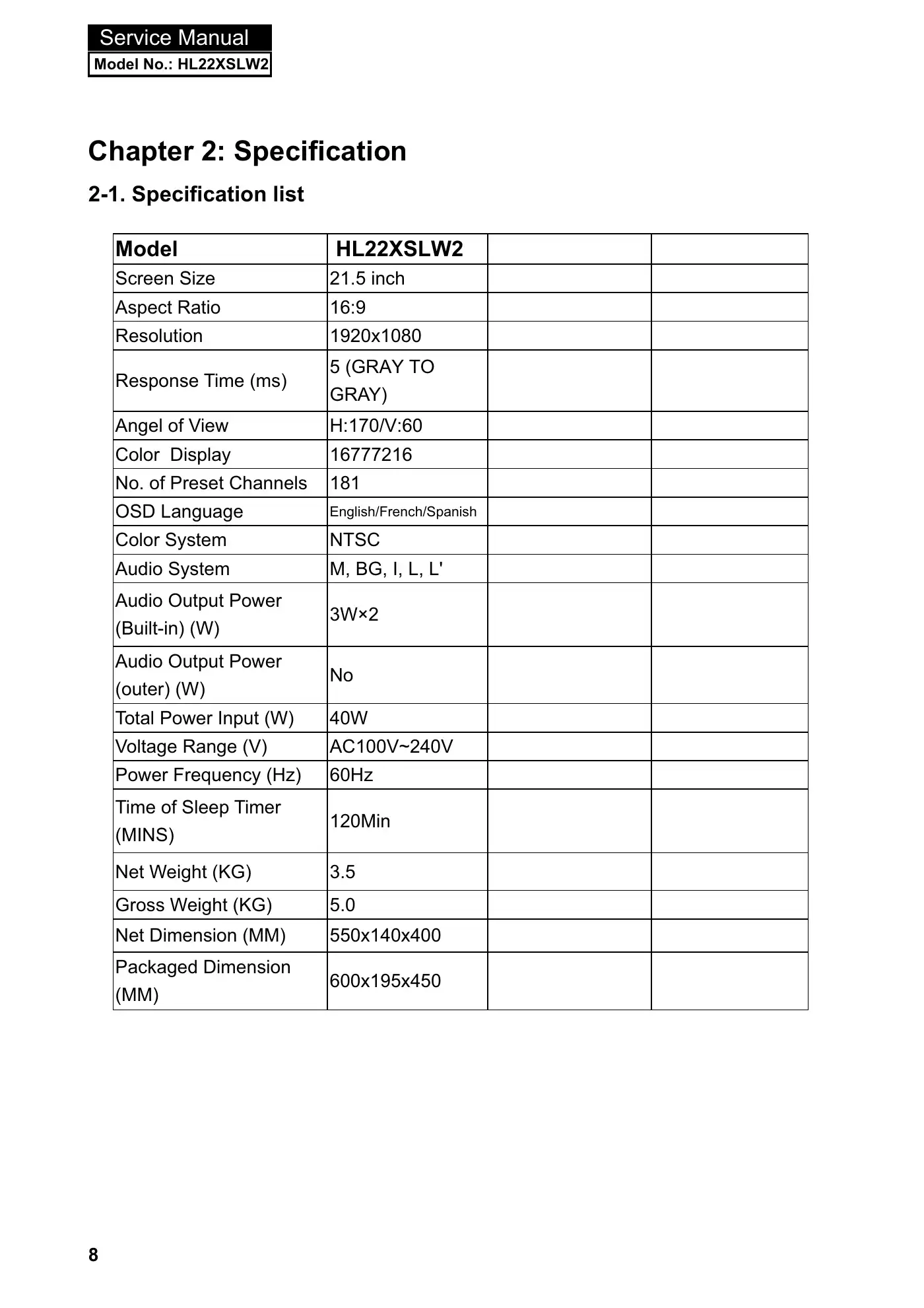 Haier HL22XSLW2 Service Manual Manual pdf 9 page image