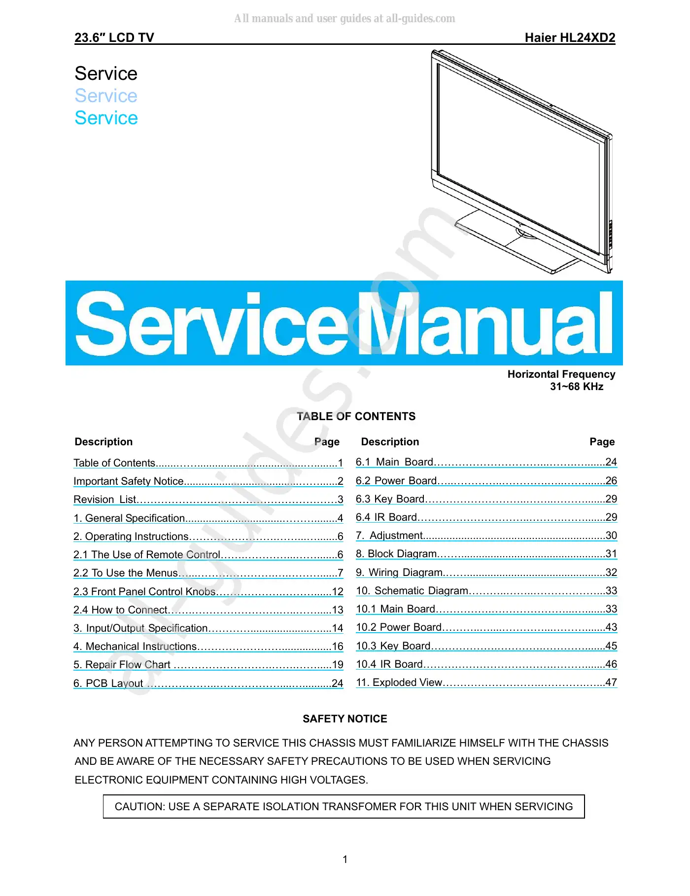 Haier HL24XD2 Service Manual Manual pdf 1 page image