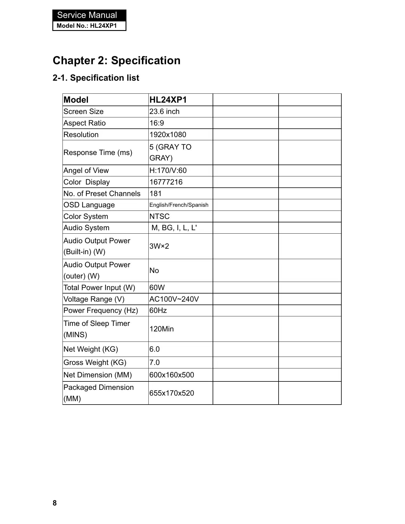 Haier HL24XP1 Service Manual Manual pdf 9 page image