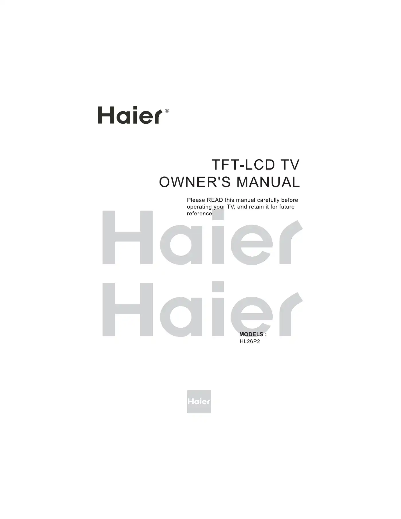 Haier HL26P2a User Manual Manual pdf 1 page image