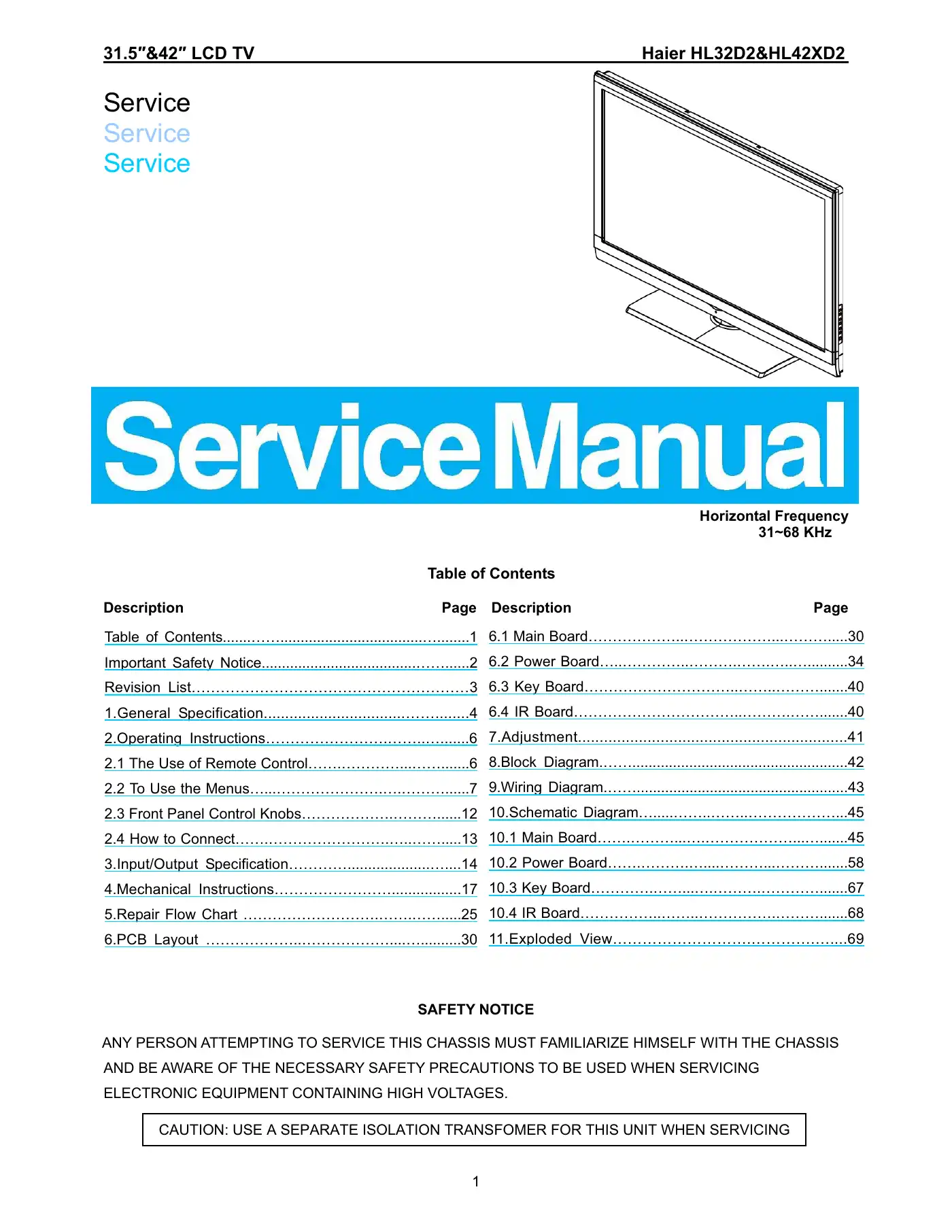 Haier HL32D2 Service Manual Manual pdf 1 page image