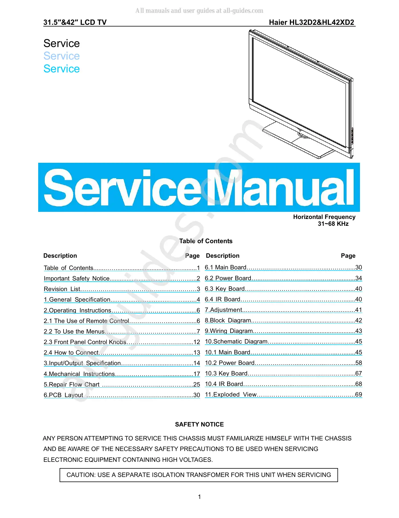Haier HL32D2 Service Manual Manual pdf 1 page image