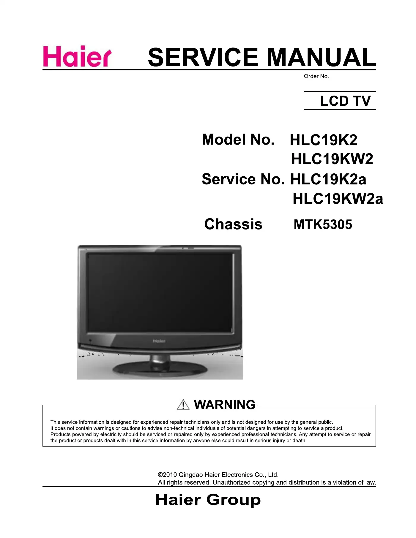 Haier HLC19K2 Service Manual Manual pdf 1 page image