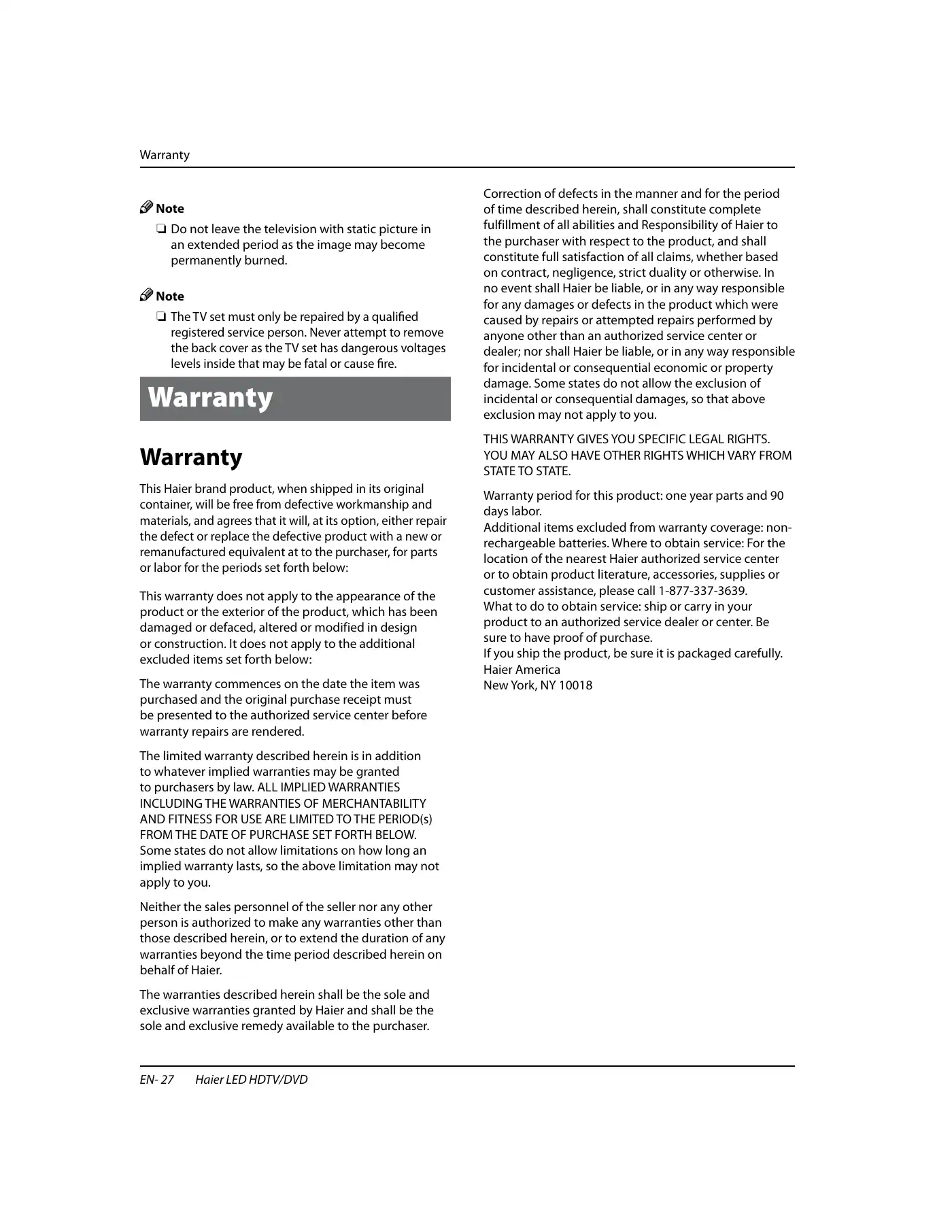 Haier HLC24XSL2 Owner's Manual Manual pdf 28 page image