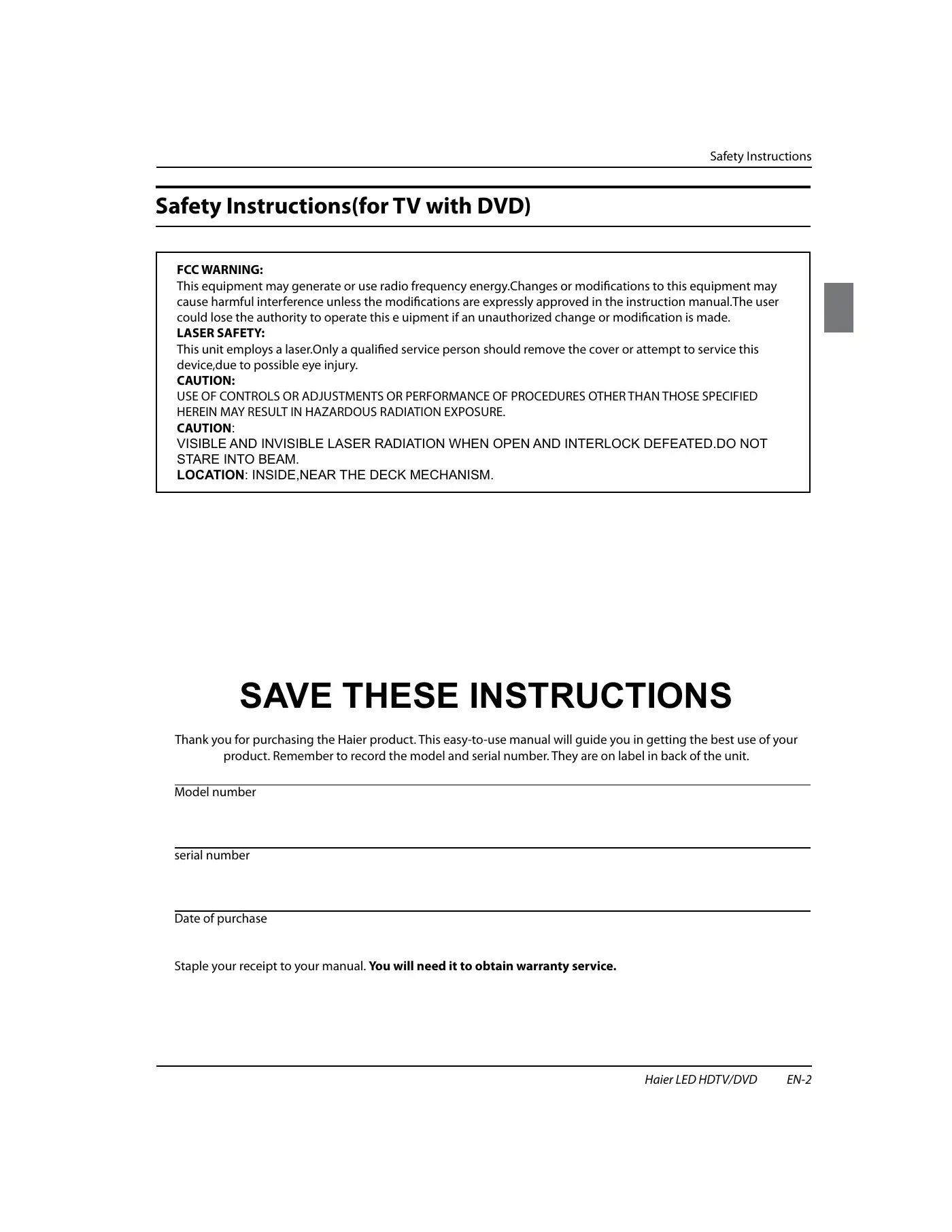 Haier HLC24XSL2 Owner's Manual Manual pdf 3 page image