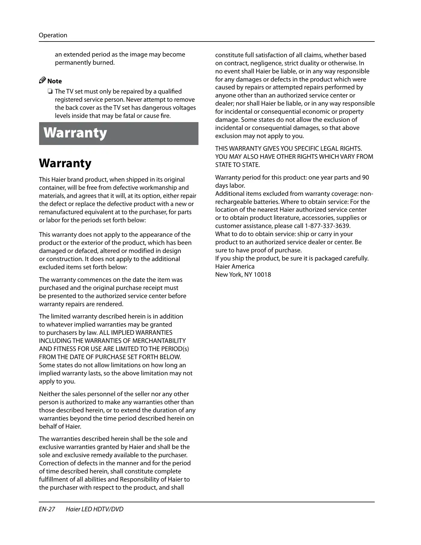 Haier HLC24XK2 Owner's Manual Manual pdf 28 page image