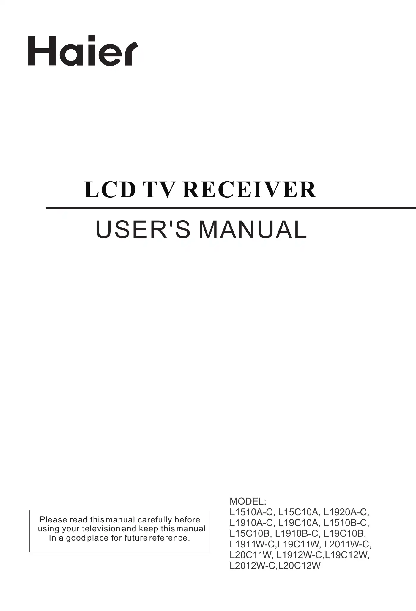Haier L15C10B User Manual Manual pdf 1 page image