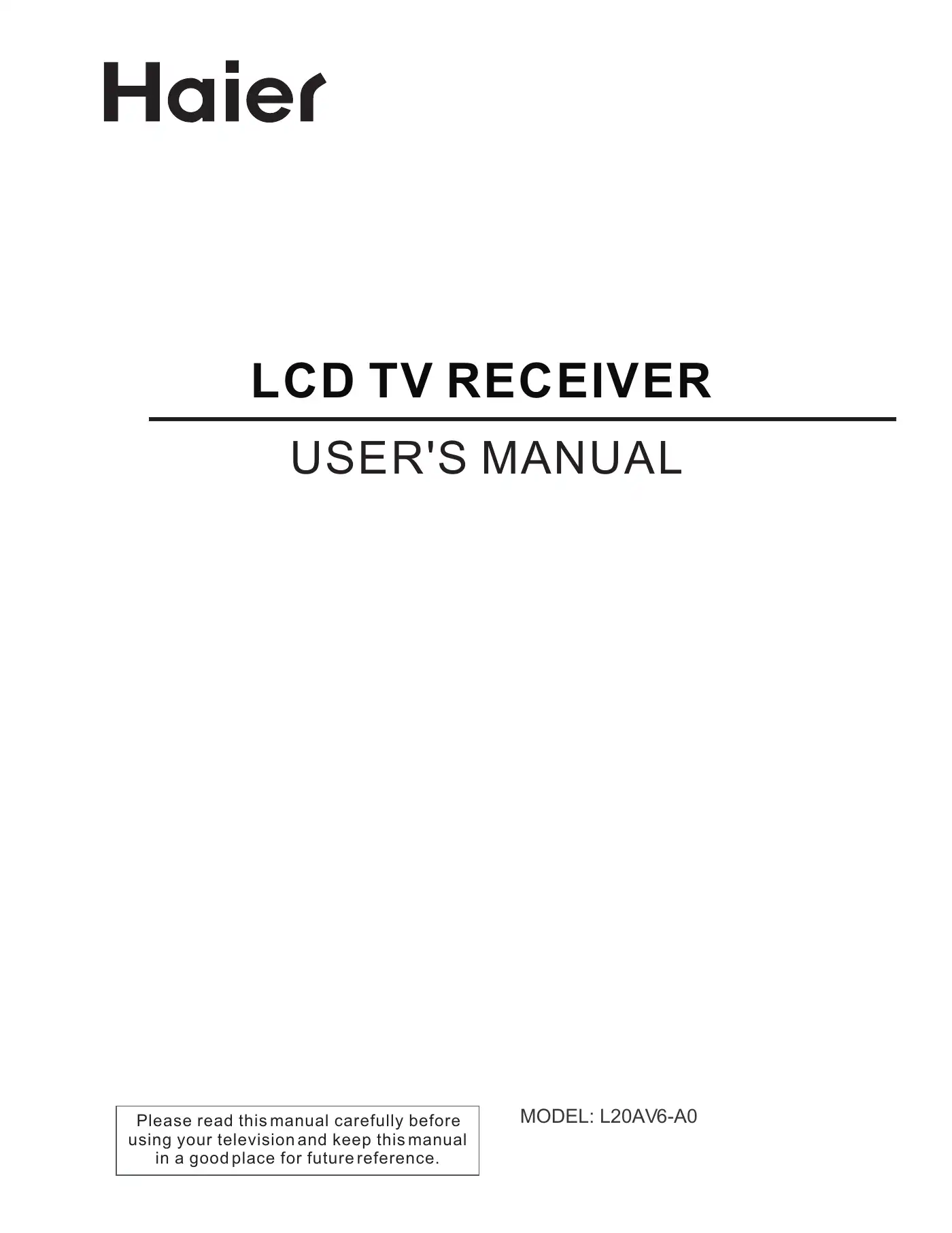 Haier L20AV6-A0 User Manual Manual pdf 1 page image