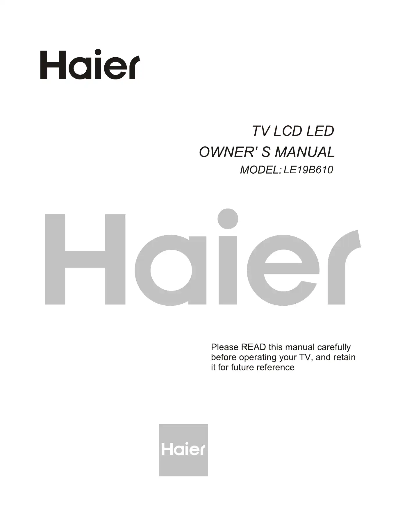 Haier LE19B610 Owner's Manual Manual pdf 1 page image