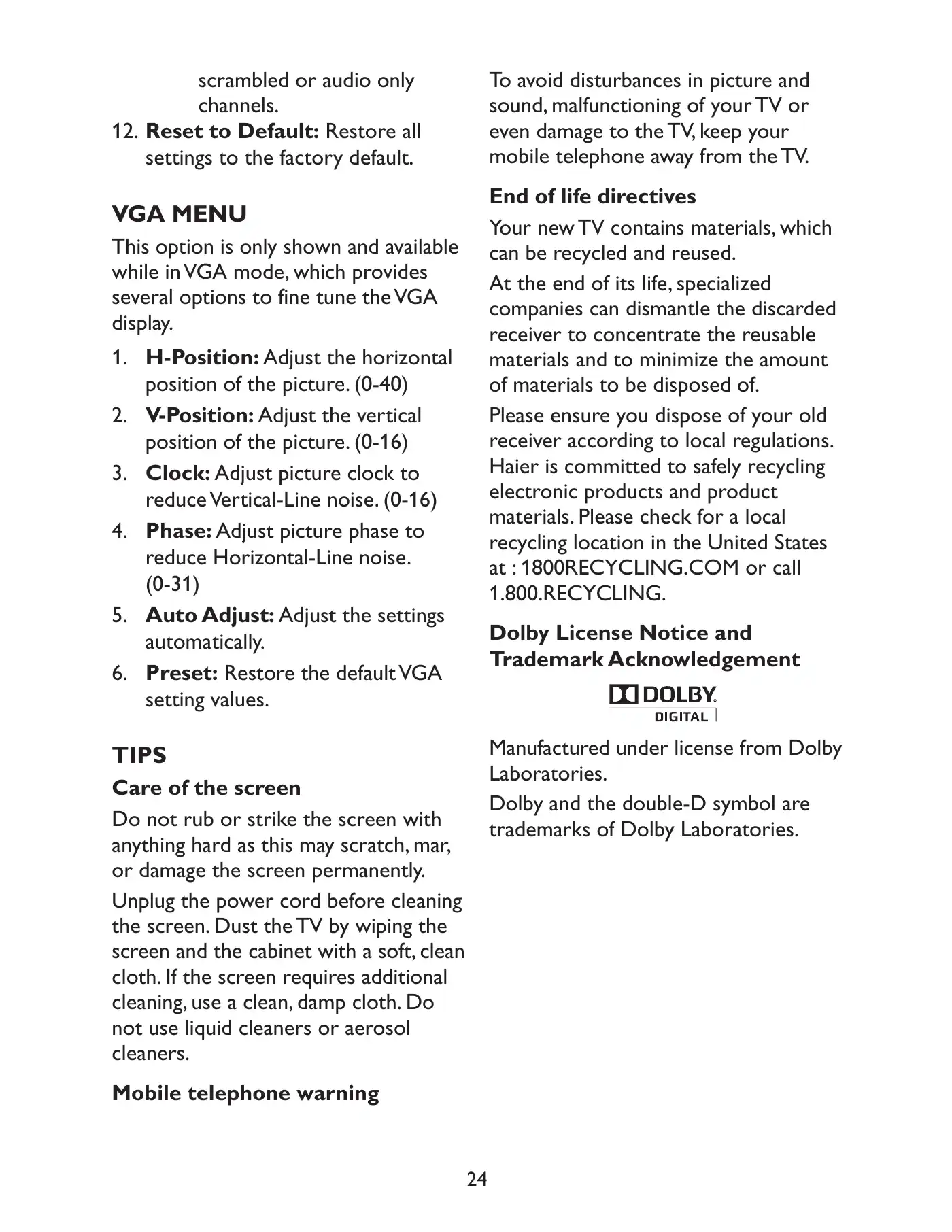 Haier LE22C1380 Owner's Manual Manual pdf 26 page image