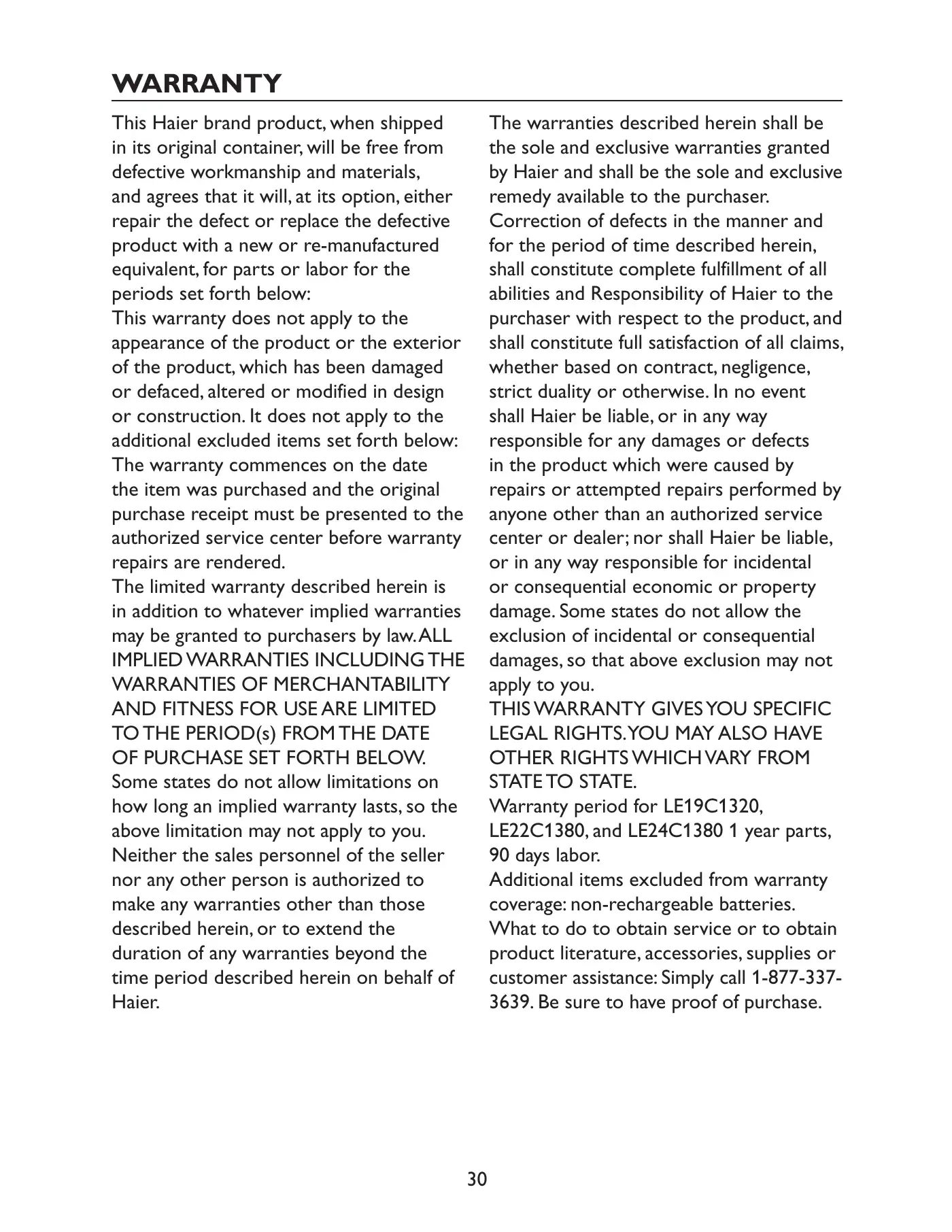 Haier LE22C1380 Owner's Manual Manual pdf 32 page image