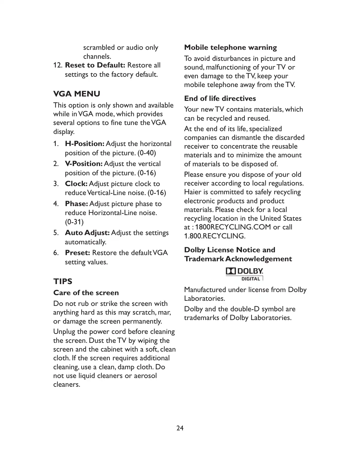 Haier LE19C1320 Owner's Manual Manual pdf 25 page image