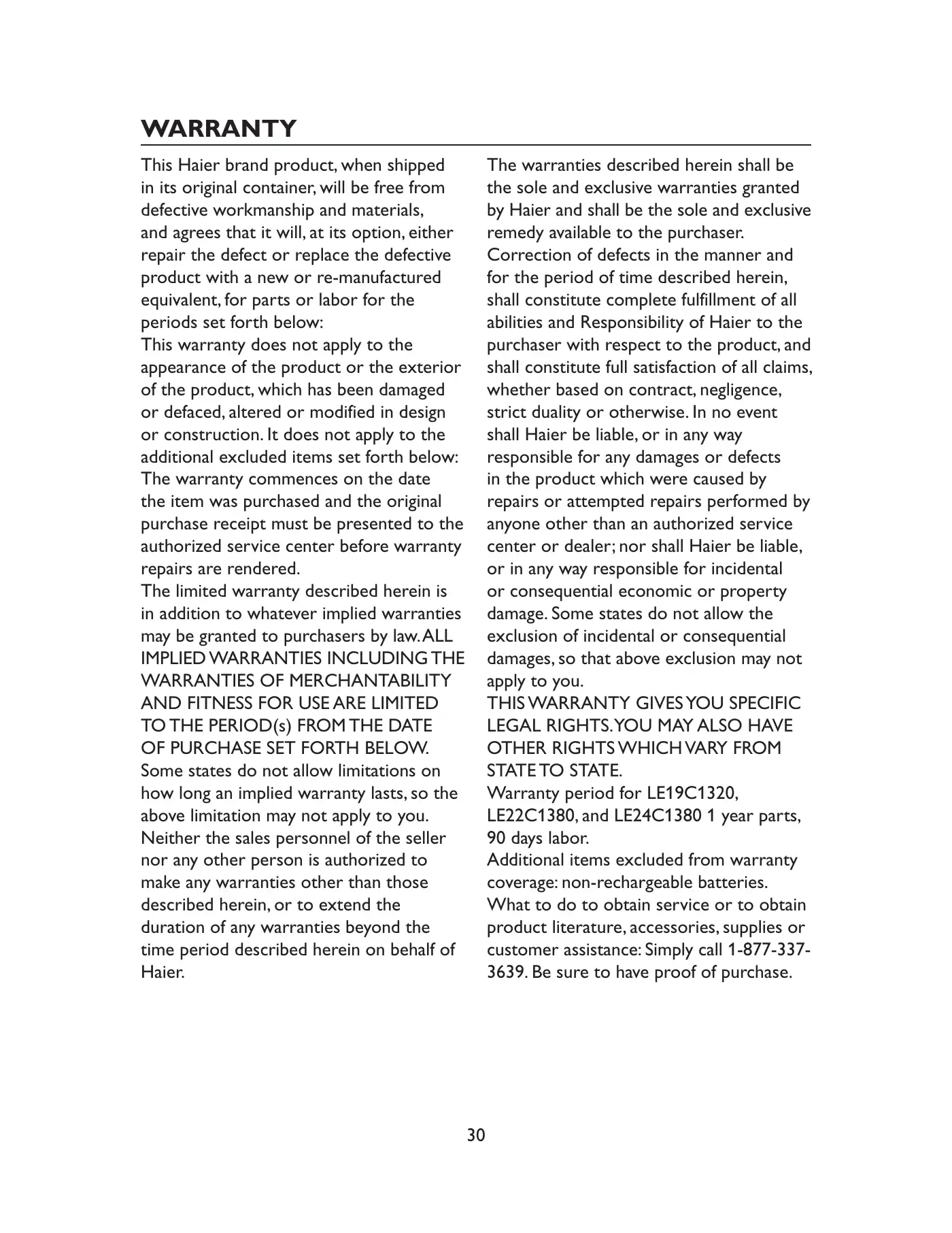 Haier LE19C1320 Owner's Manual Manual pdf 31 page image